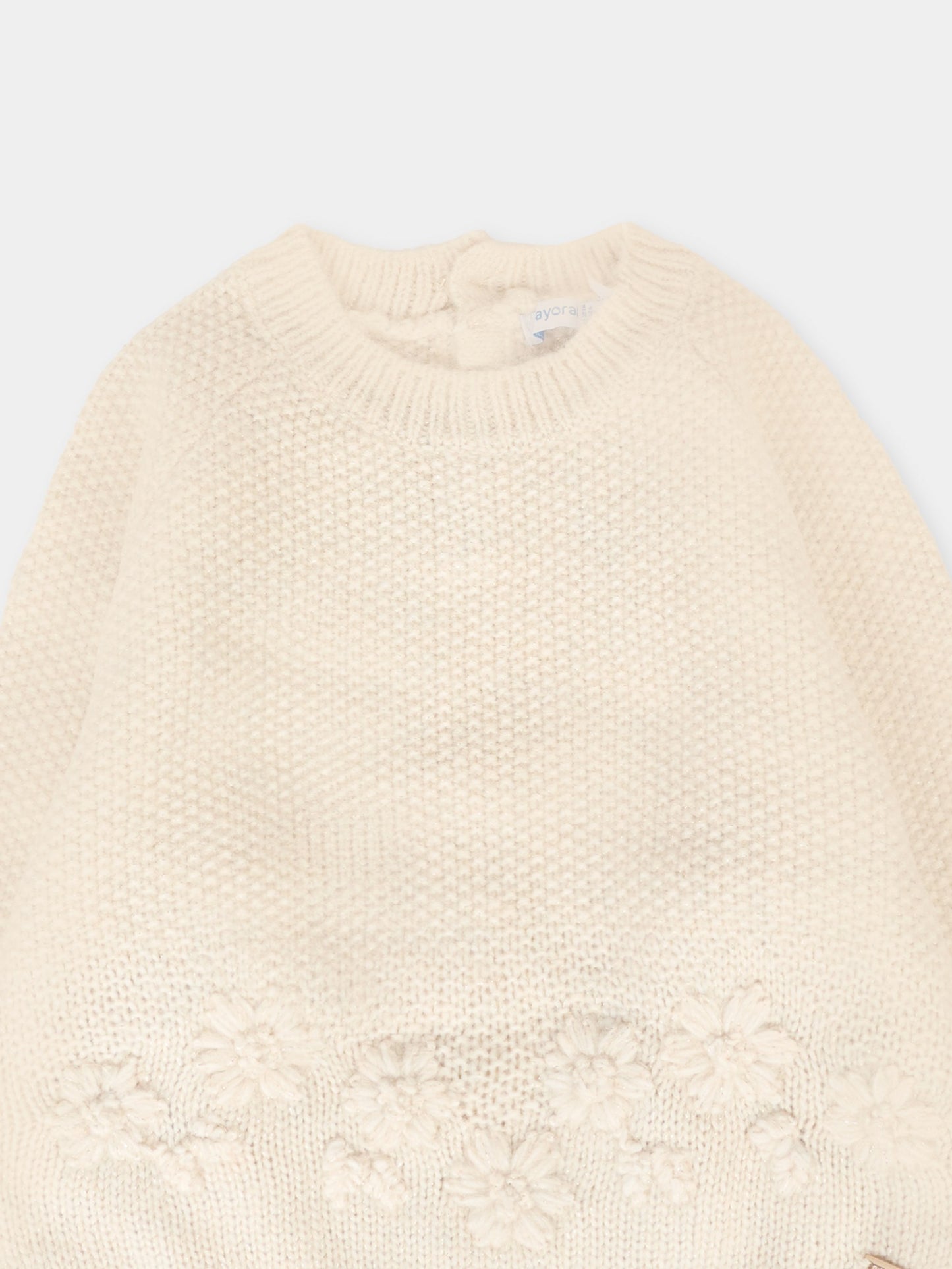 Maglione beige per neonata con fiori,Mayoral,2352 053