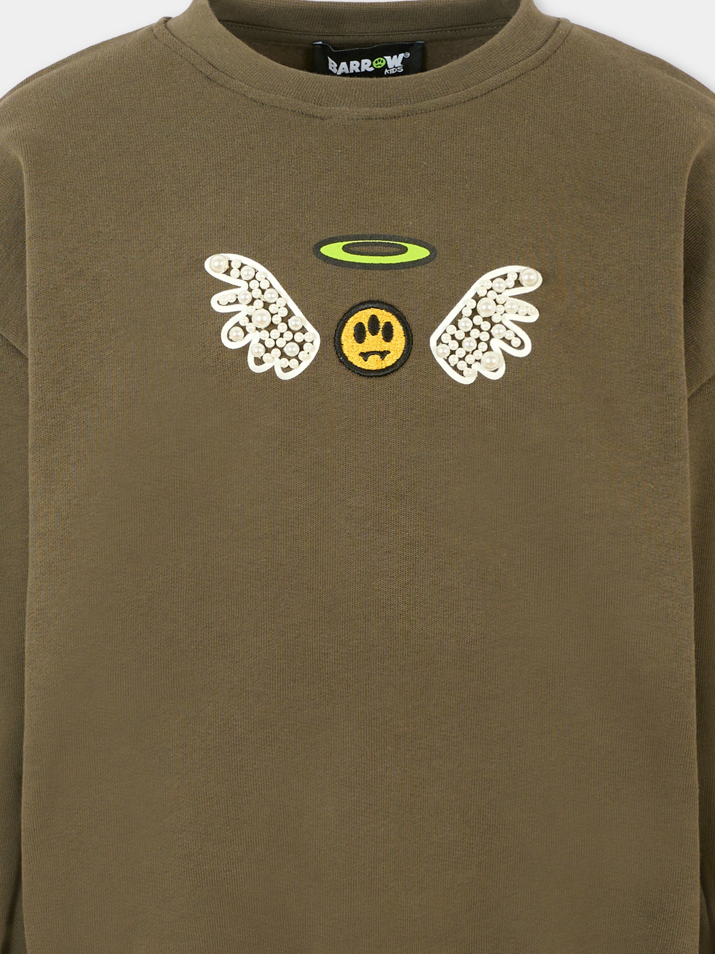 Felpa verde per bambina con stampa Bear e perle,Barrow,F5BKJGSW184 404