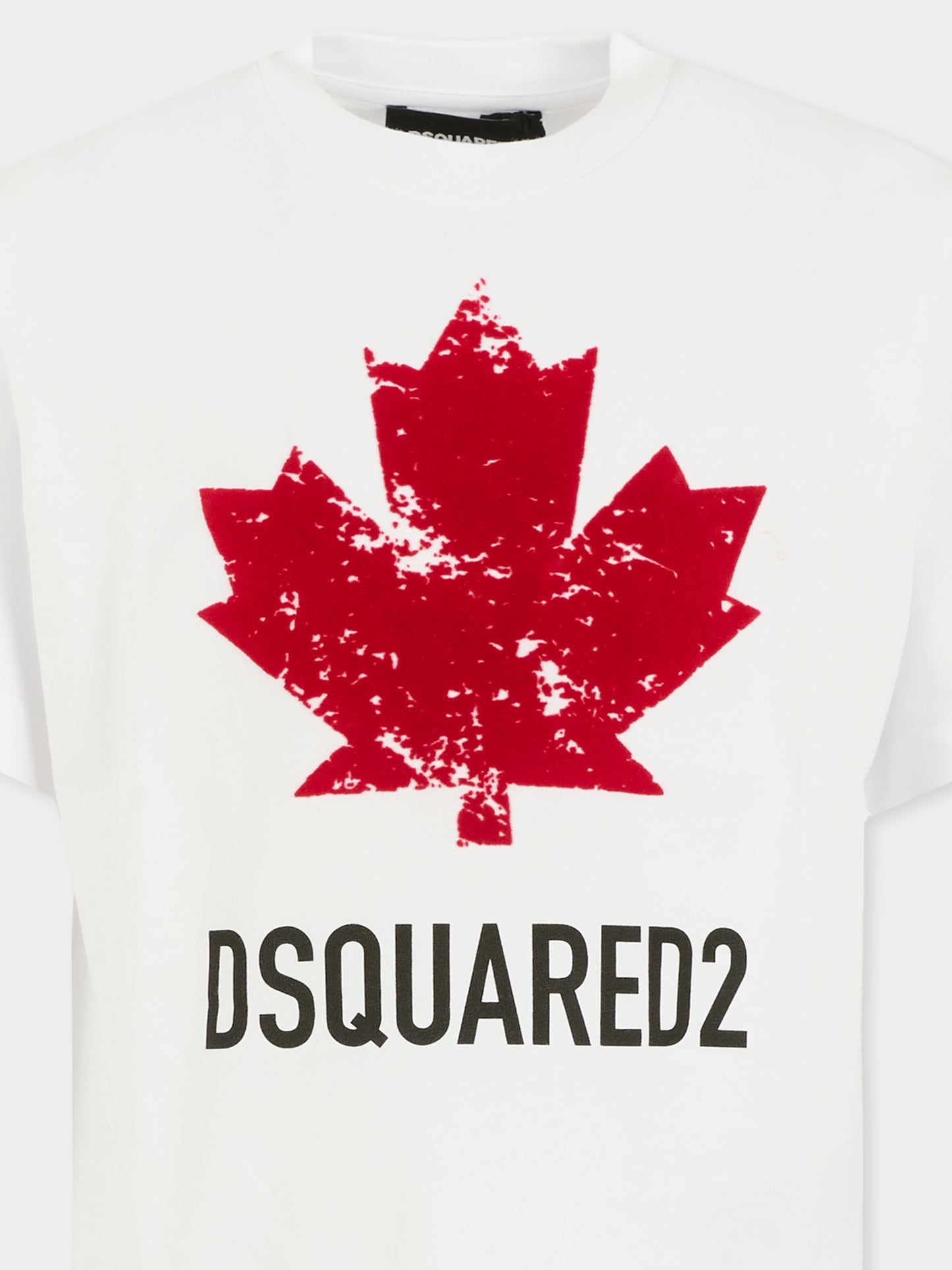 T-shirt bianca per bambini con logo e foglia d'acero,Dsquared2,DQ2982-D00XM-DQ100