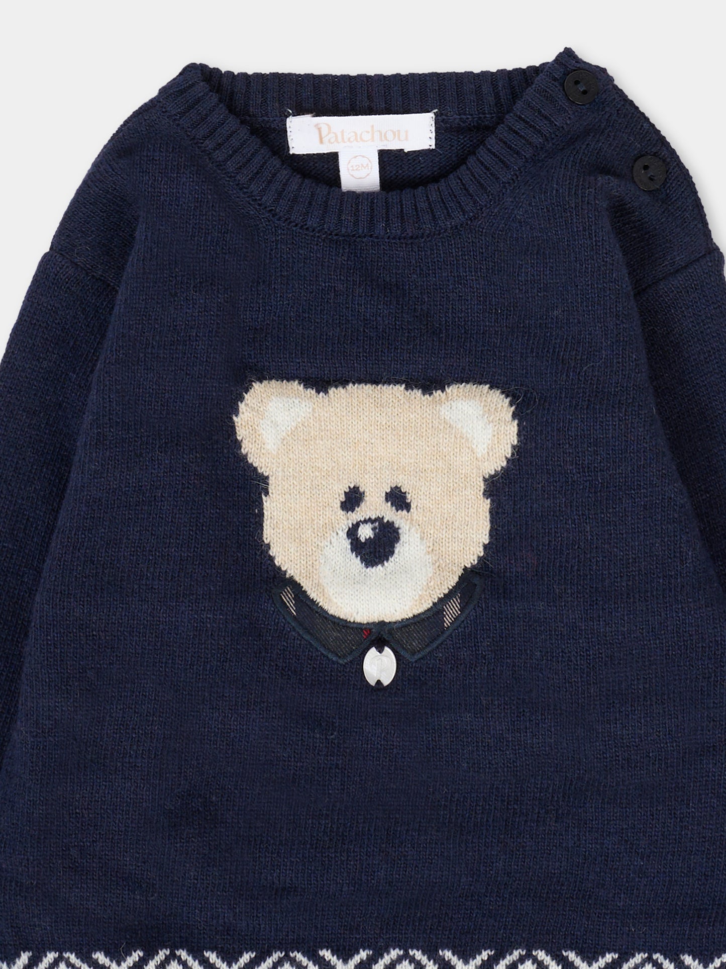 Maglione blu per neonato con orso,Patachou,PAP SWE4133130 360