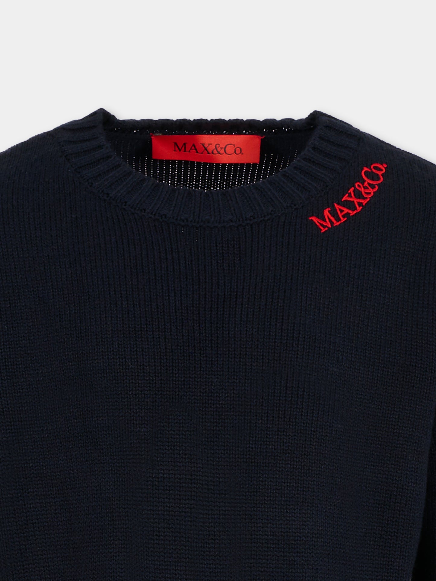 Maglione blu per bambina con logo,Max&co,MX0251-MX043-MX853