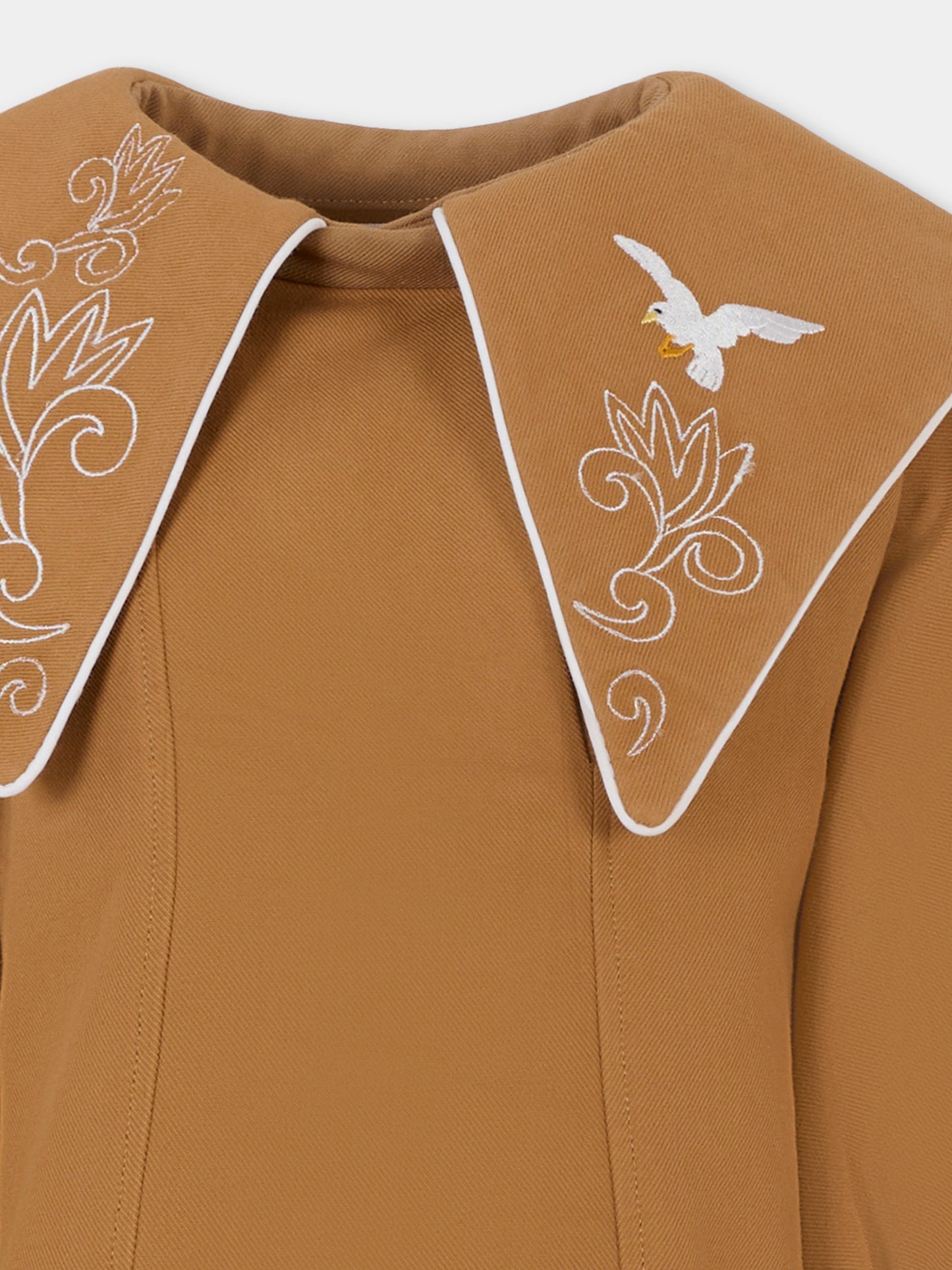 Vestito marrone per bambina con ricami,Pangolini Kids,DRESS