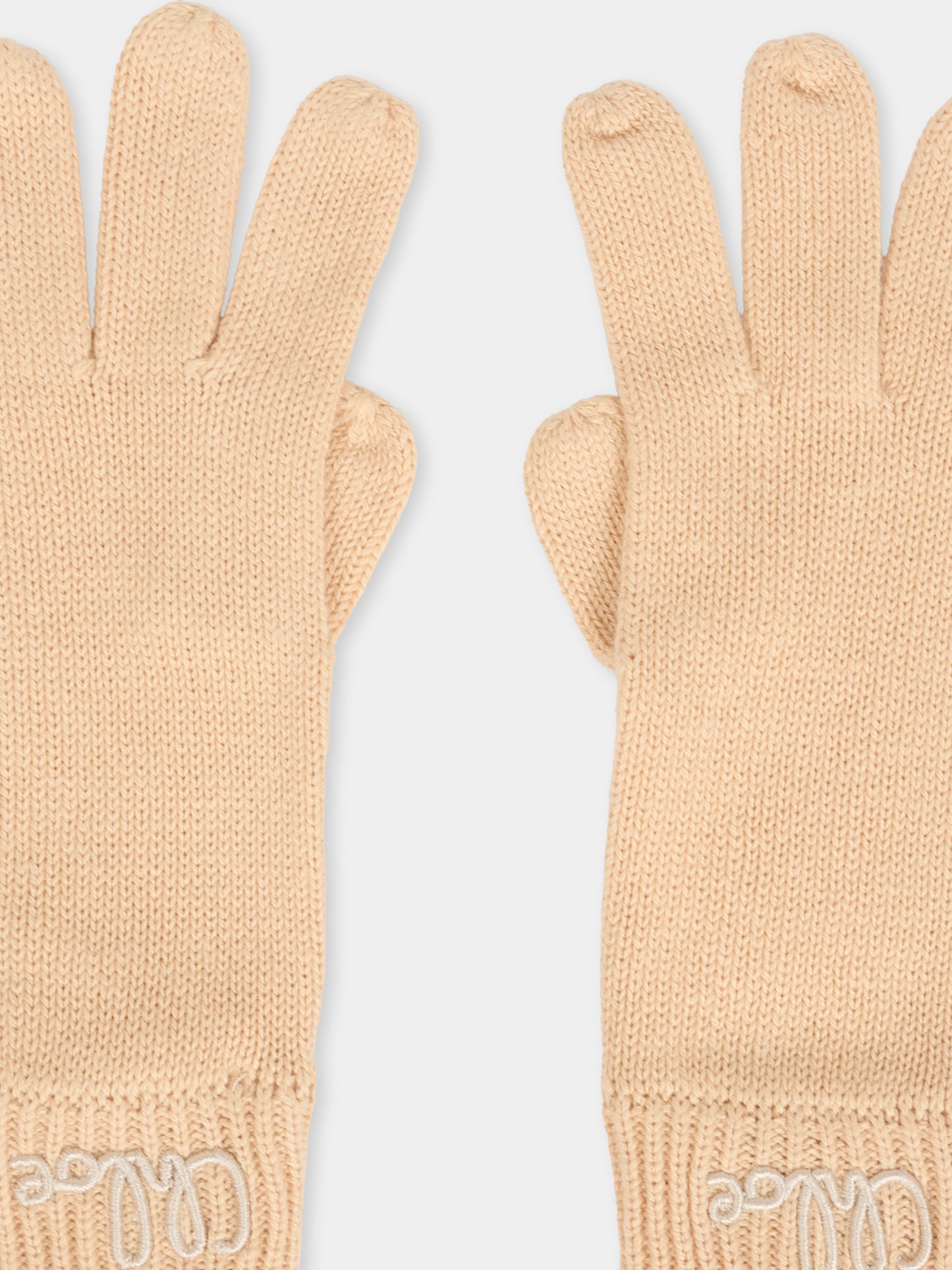 Guanti rosa per bambina con logo ricamato,Chloé Kids,C20690 257