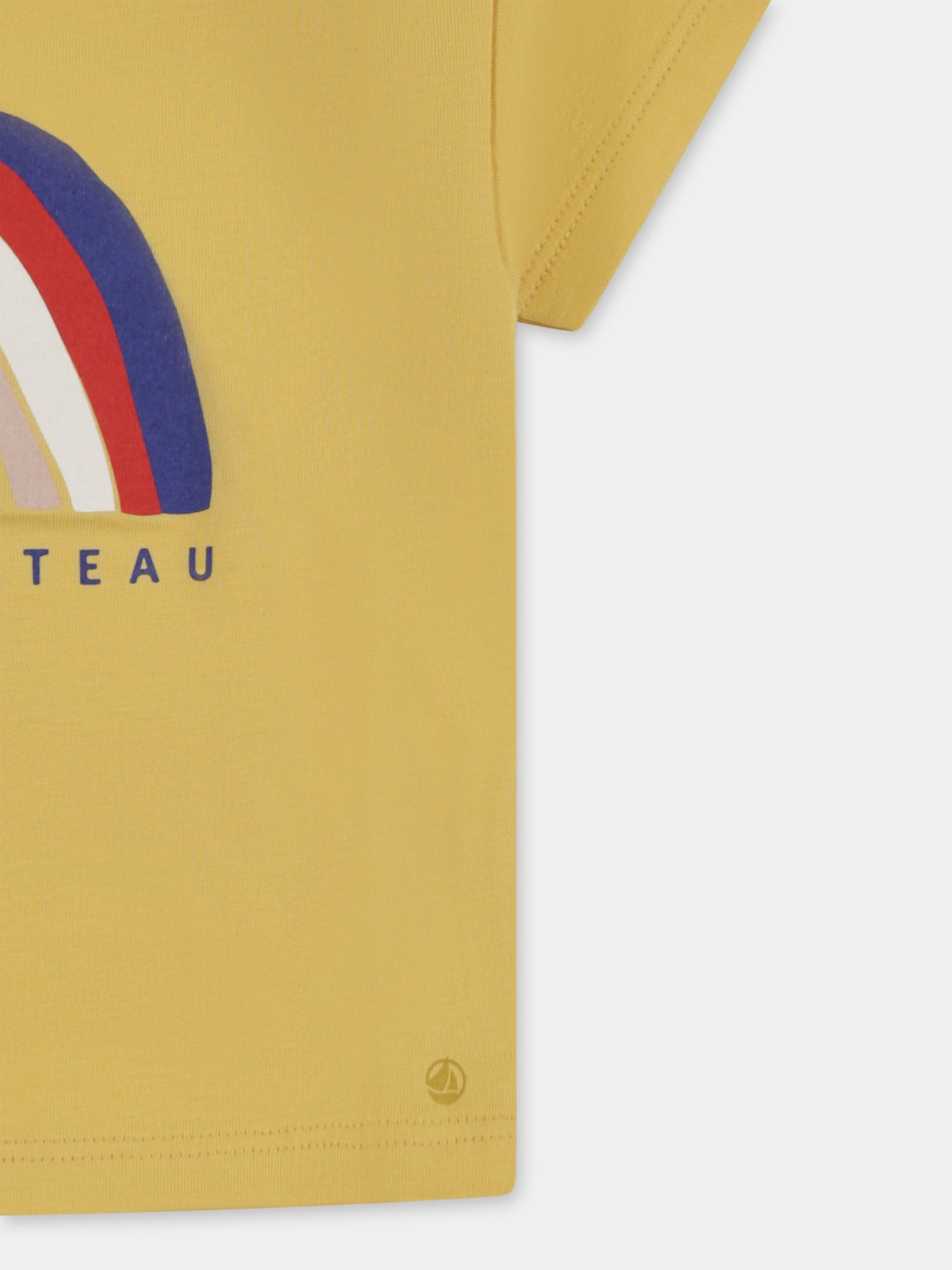 T-shirt gialla per neonato con arcobaleno e logo,Petit Bateau,A09PU 04