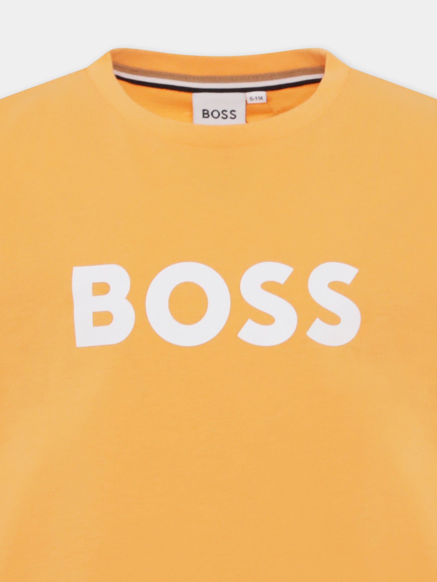 T-shirt arancione per bambino con logo,Boss,J50718 389