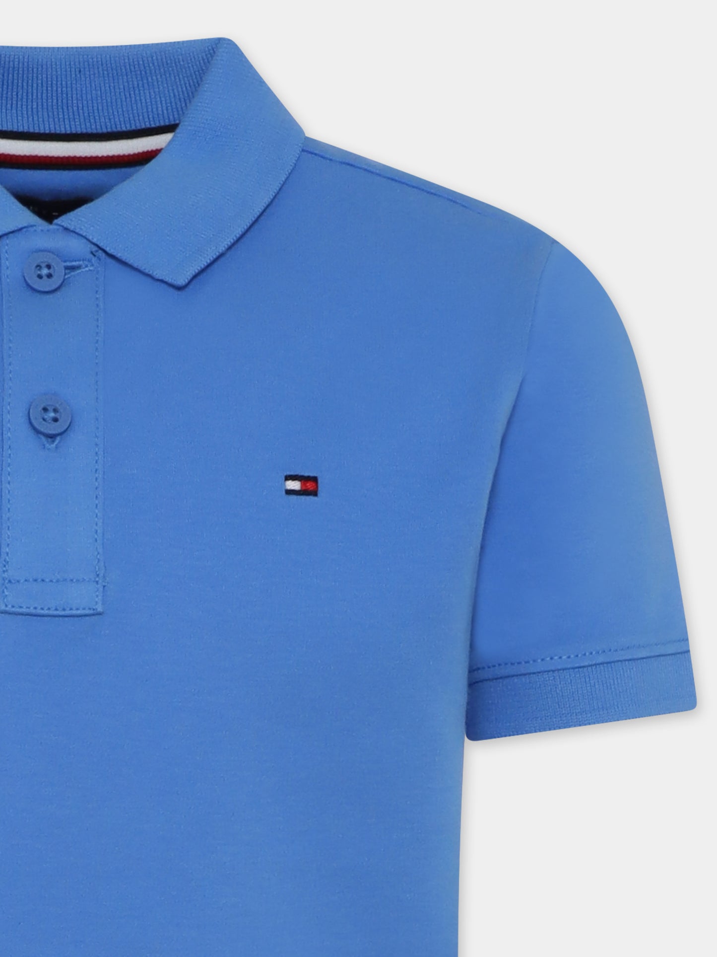 Polo azzurra per bambino con bandierina,Tommy Hilfiger Junior,25S THKB0KB09333J KB0KB09333 C30