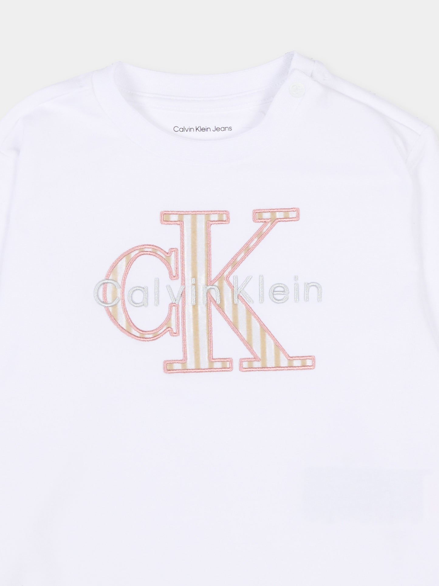 Felpa bianca per neonata con logo CK,Calvin Klein Kids,IN0IN00346 YAF