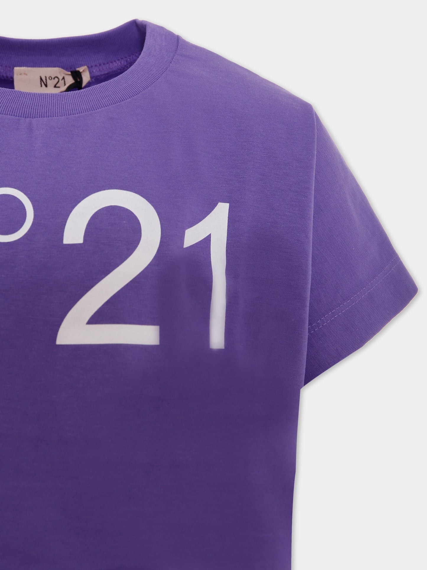 T-shirt crop viola per bambina con logo,N°21 Kids,N21558 N0153 0N602