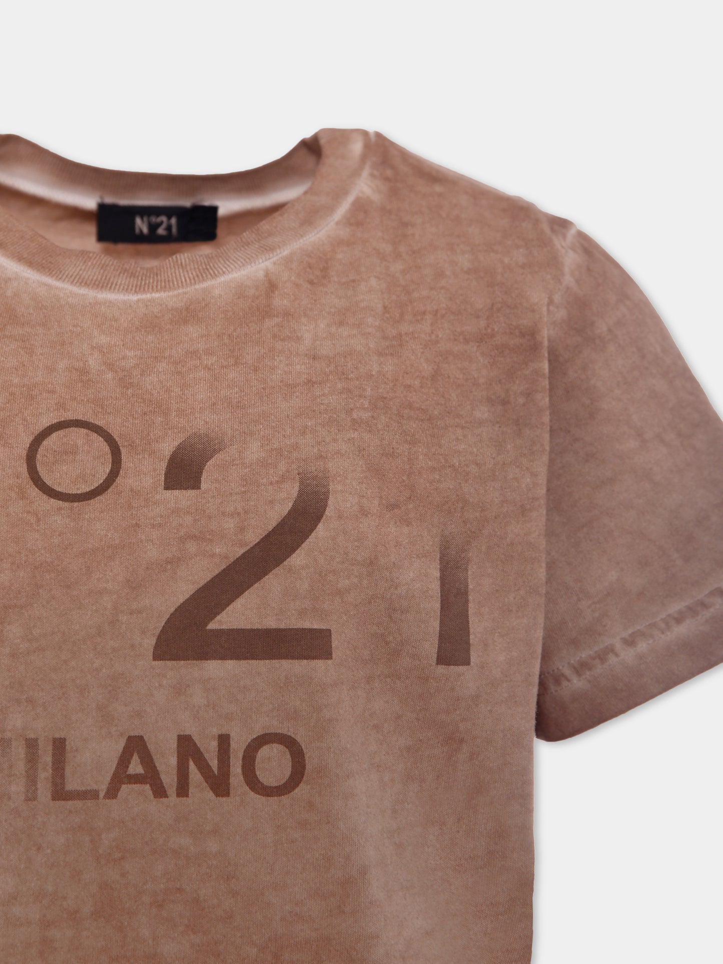 T-shirt marrone per bambino con logo,N°21 Kids,N21943 N0376 0N717