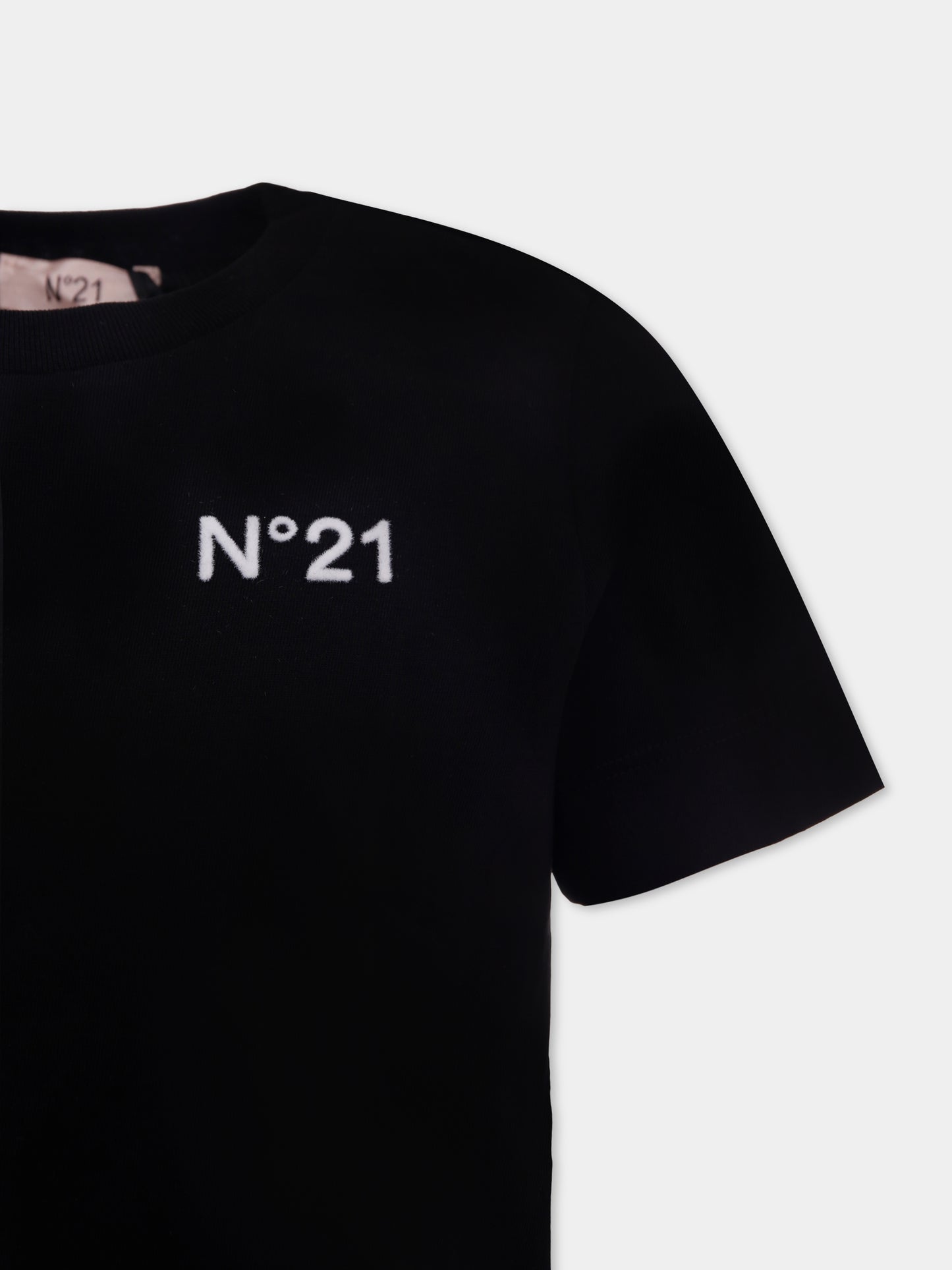 T-shirt nera per bambina con logo,N°21 Kids,N21980 N0153 0N900