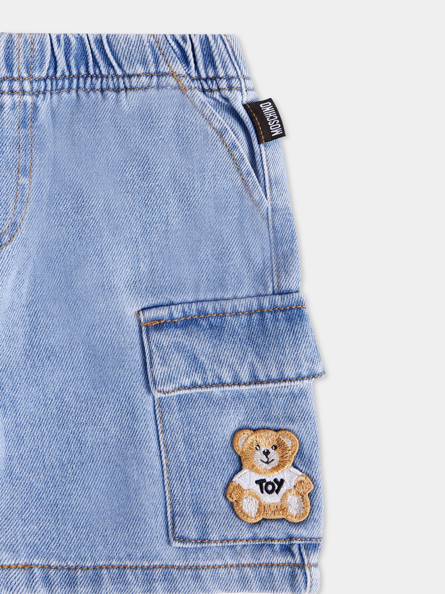 Shorts denim per neonato con Teddy Bear,Moschino Kids,MUQ01G L0E34 41041