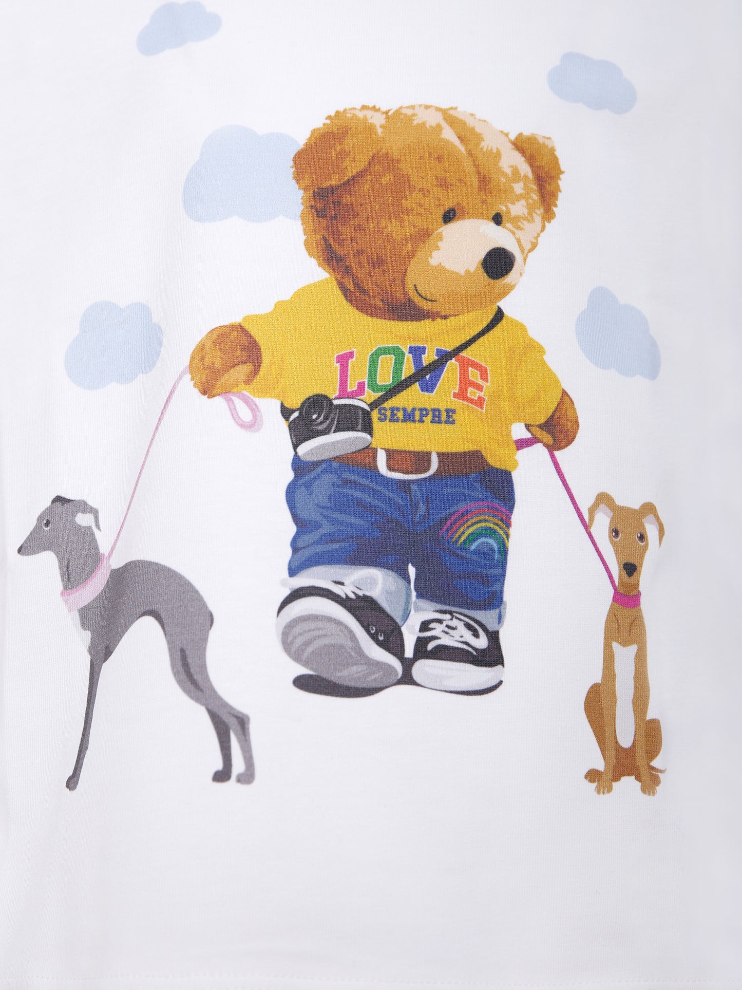 T-shirt bianca per bambini con orso e cani,J.o. Milano X Coccolebimbi,676A1