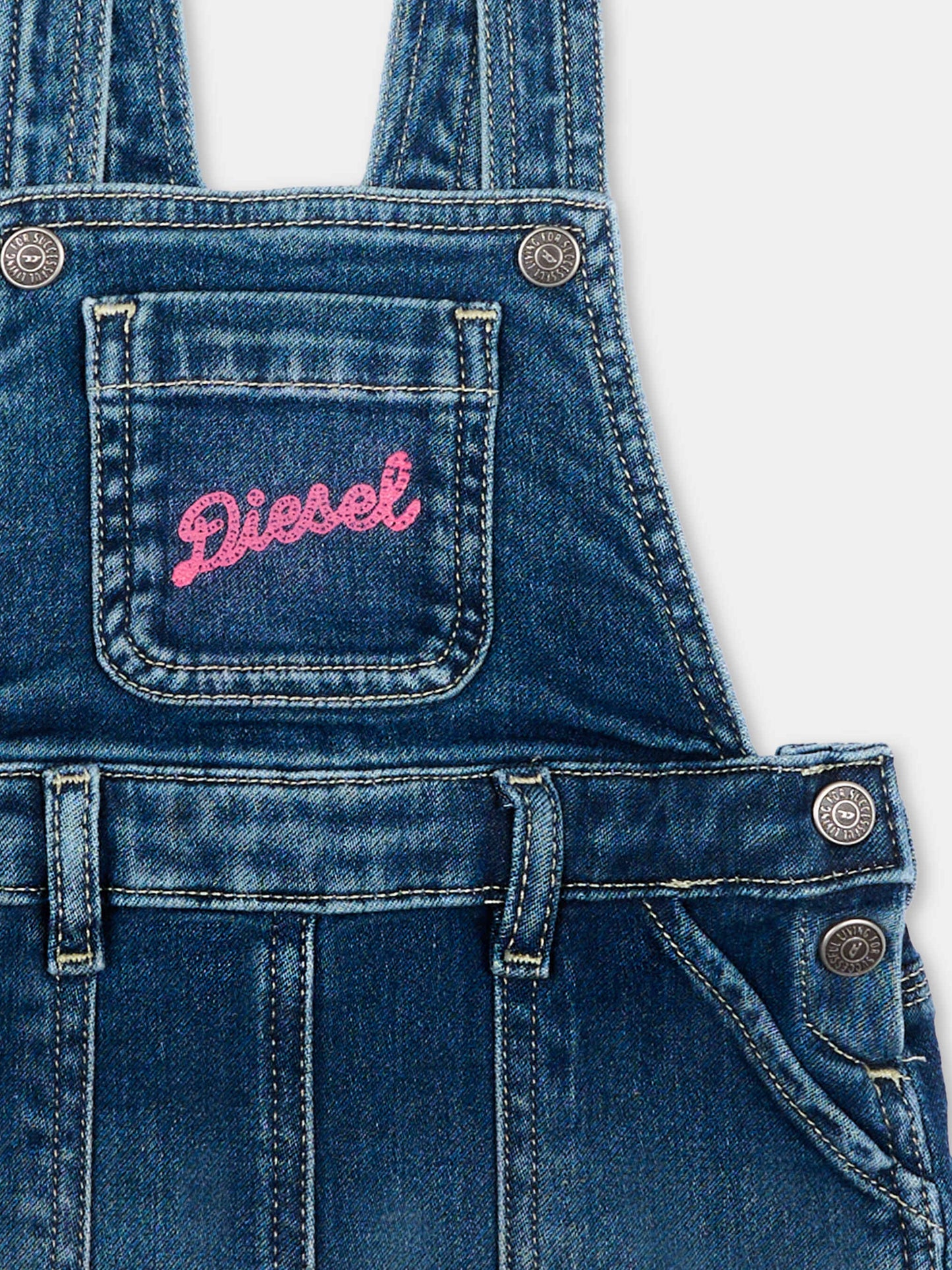 Salopette denim per neonata con logo,Diesel,K00719 KXBR0 K01