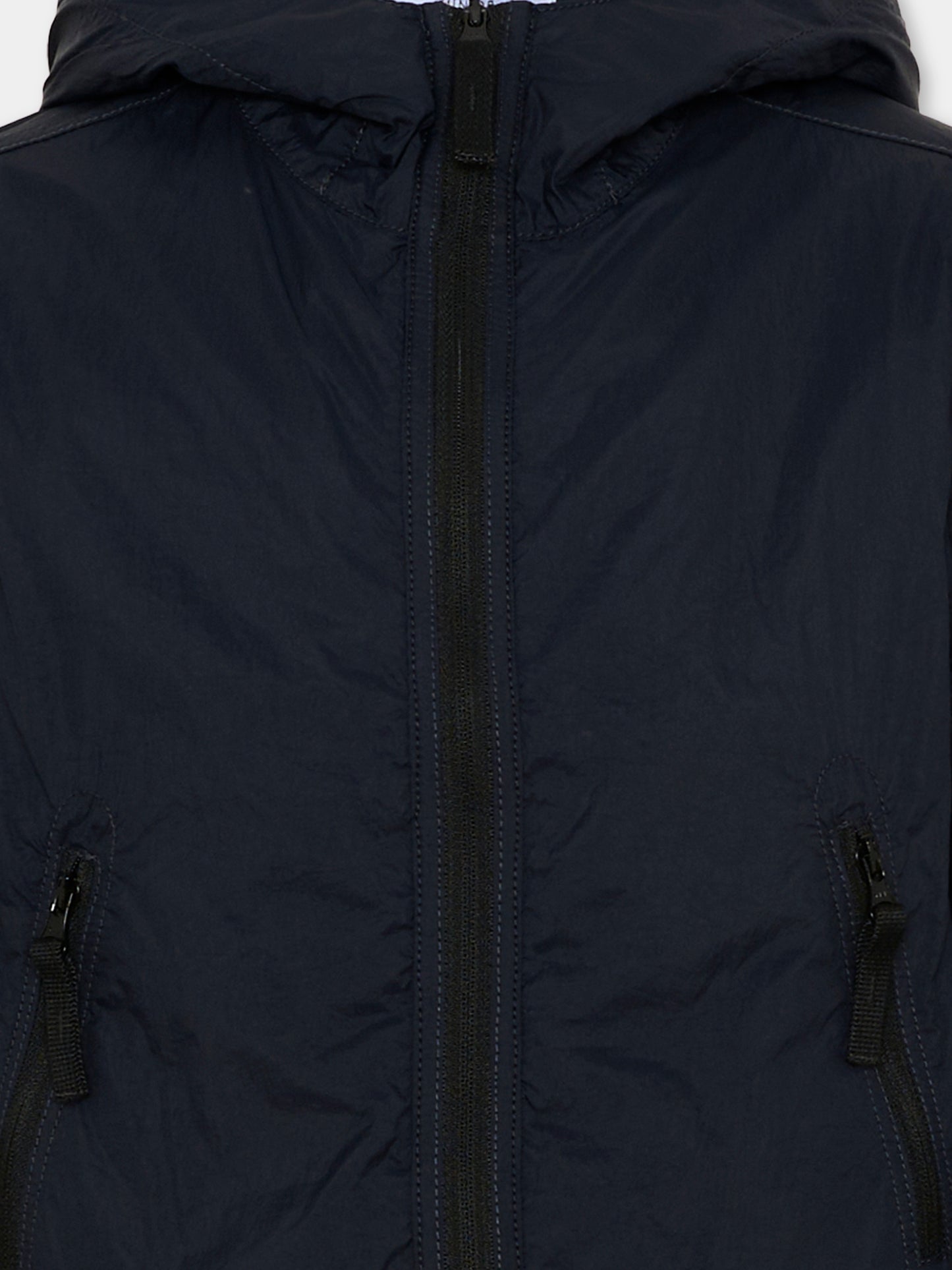 Giacca a vento blu per bambini con Compass Patch,Stone Island Junior,L1S16 4100012 S0203 - V0020