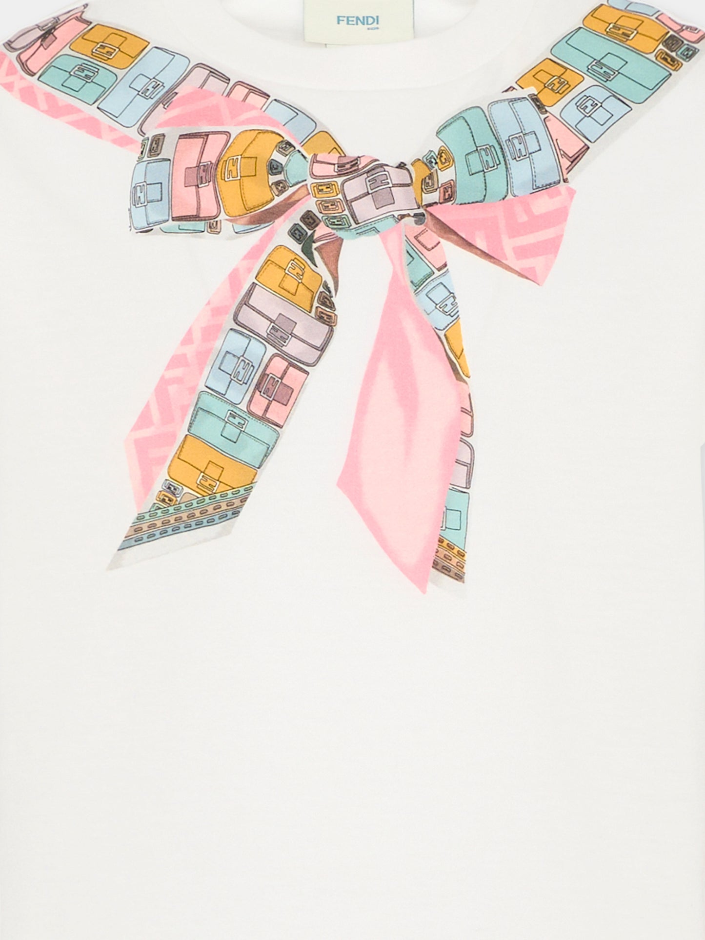 T-shirt avorio per bambina con stampa fiocco,Fendi Kids,JFI391 7AJ F0TU9