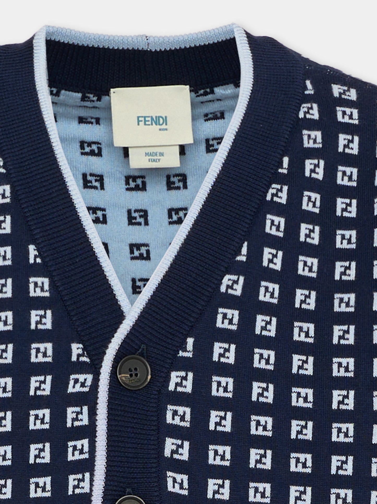 Maglione blu per bambino con FF,Fendi Kids,JUG203 AYMY F1UPO