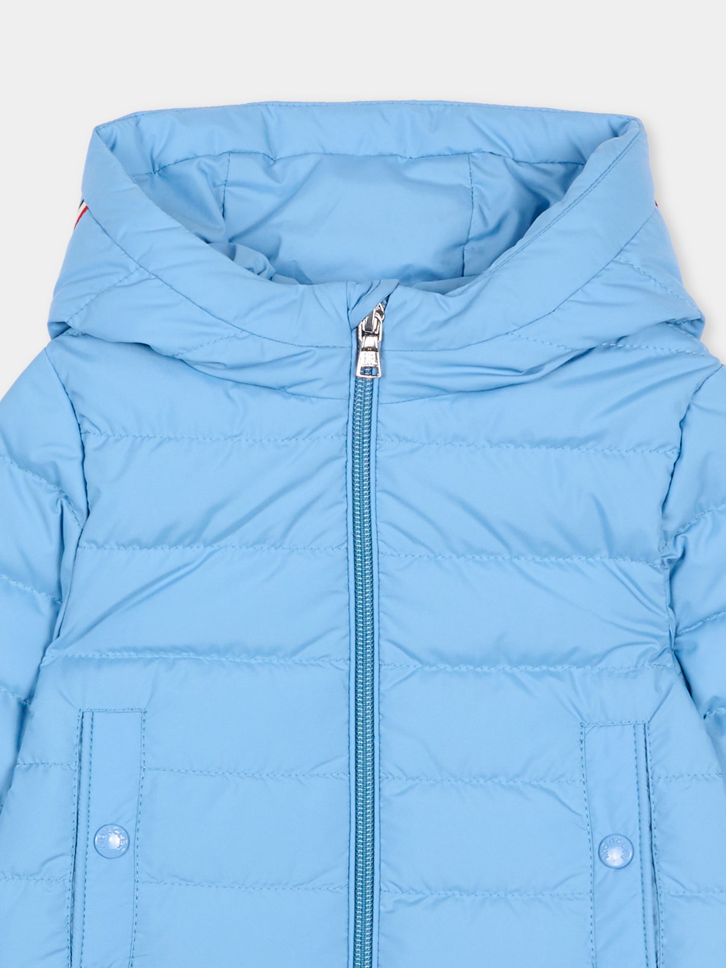 Piumino azzurro per neonato con logo,Moncler Kids,L1951 1A00024 597YW 70Q
