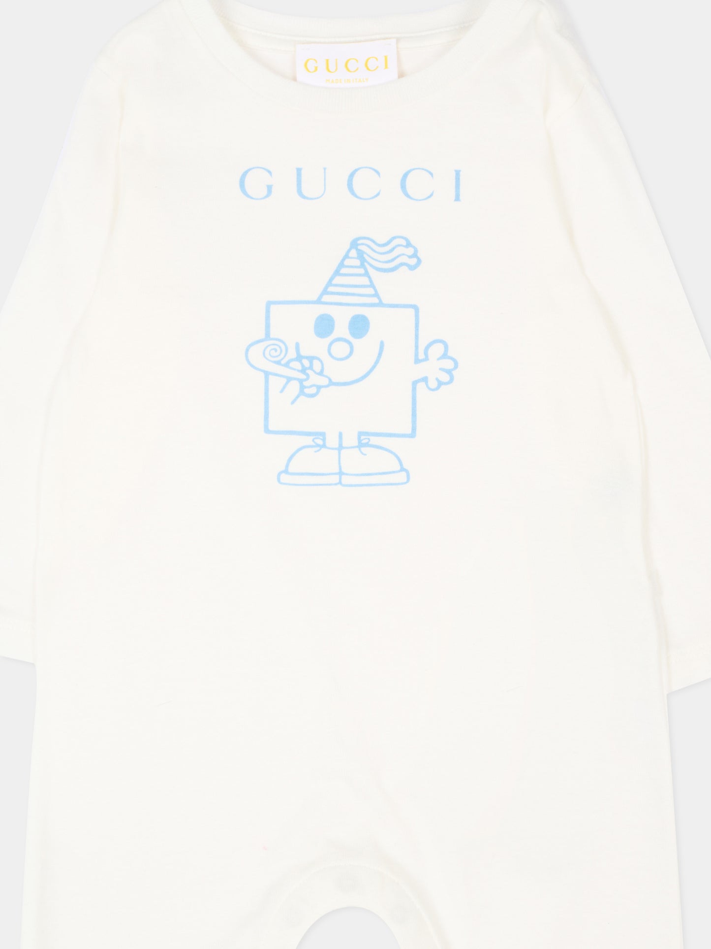 Tutina bianca per neonato con stampa party,Gucci Kids,855550 XJHPI 9214