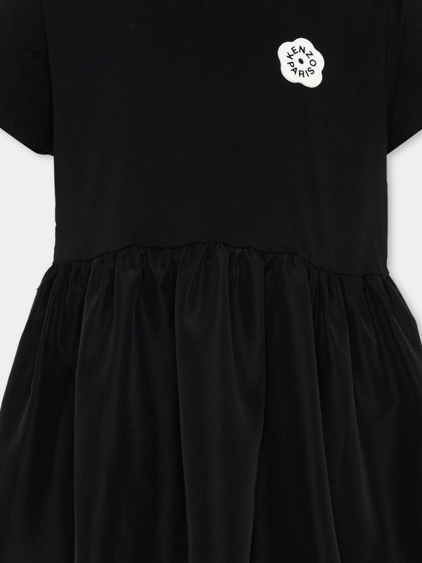 Vestito nero per bambina con logo papavero,Kenzo Kids,K61781 09B