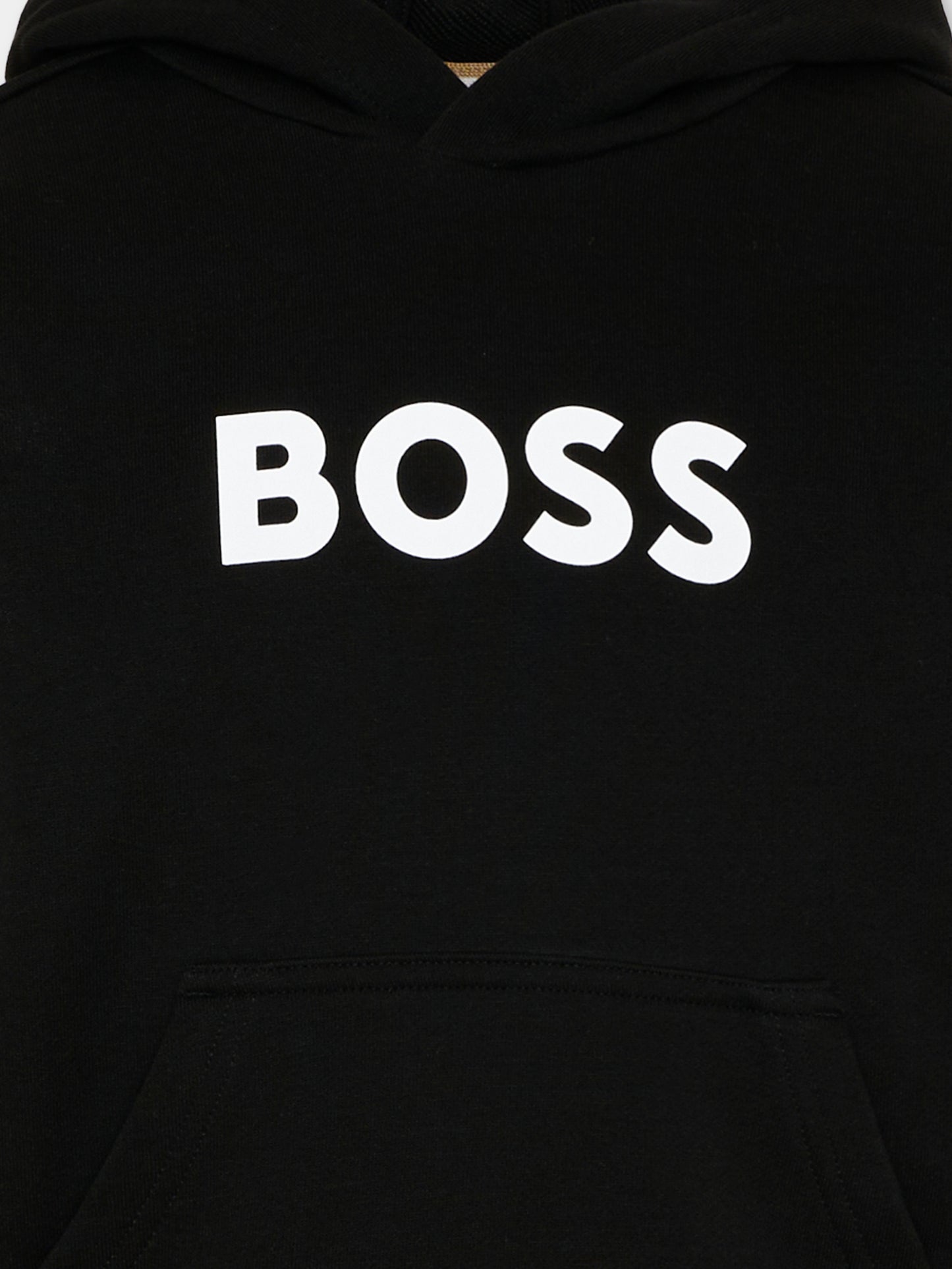 Felpa nera con logo per bambino,Boss,J52969 09B