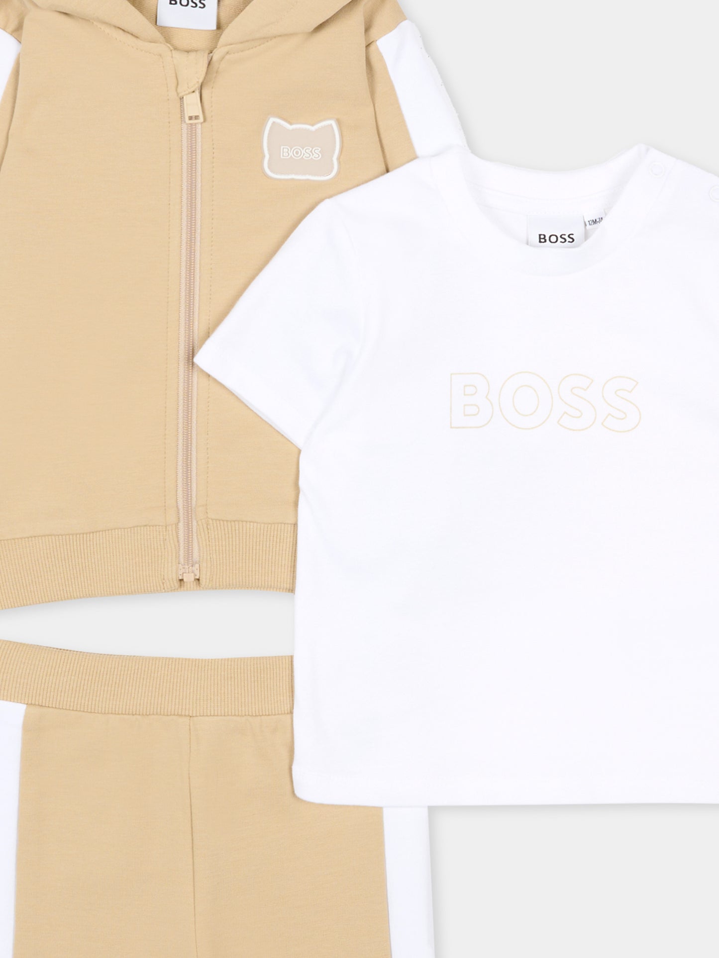 Completo beige per neonato con logo e panda,Boss,J53051 249