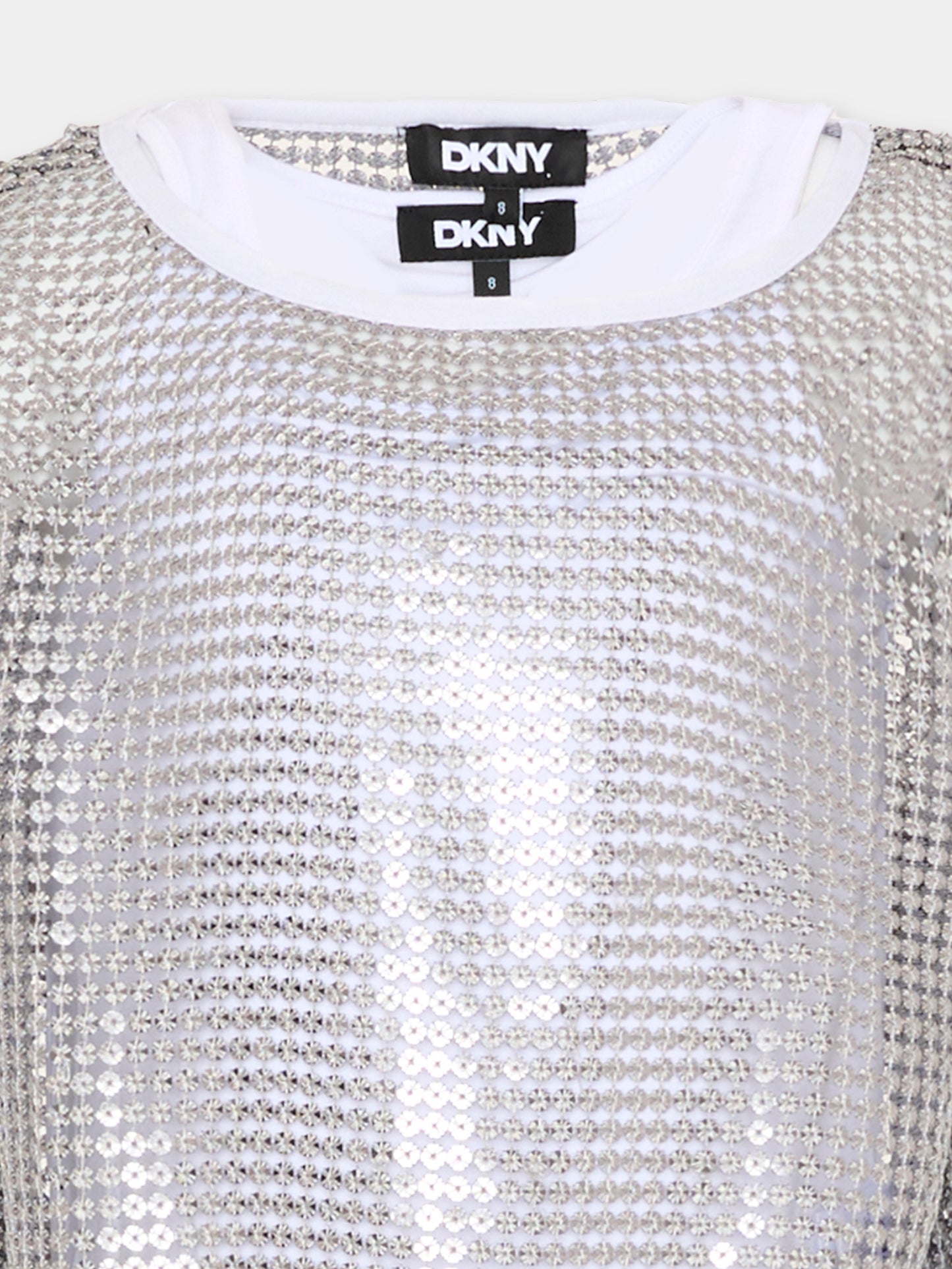 Top argento per bambina traforato con paillettes,Dkny,D62618 016