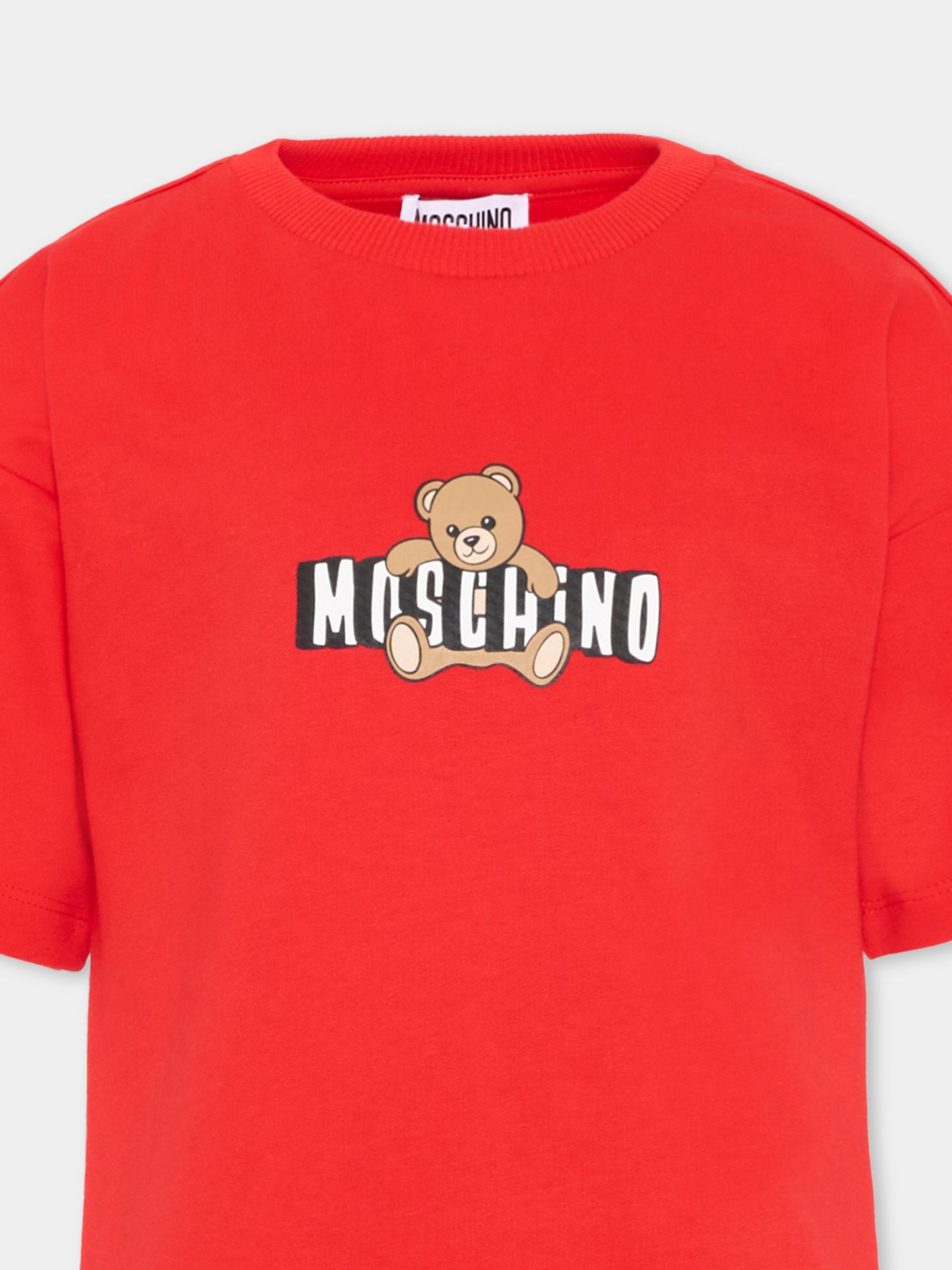 Vestito rosso per bambina con Teddy Bear,Moschino Kids,HDV0HL LCA19 50109