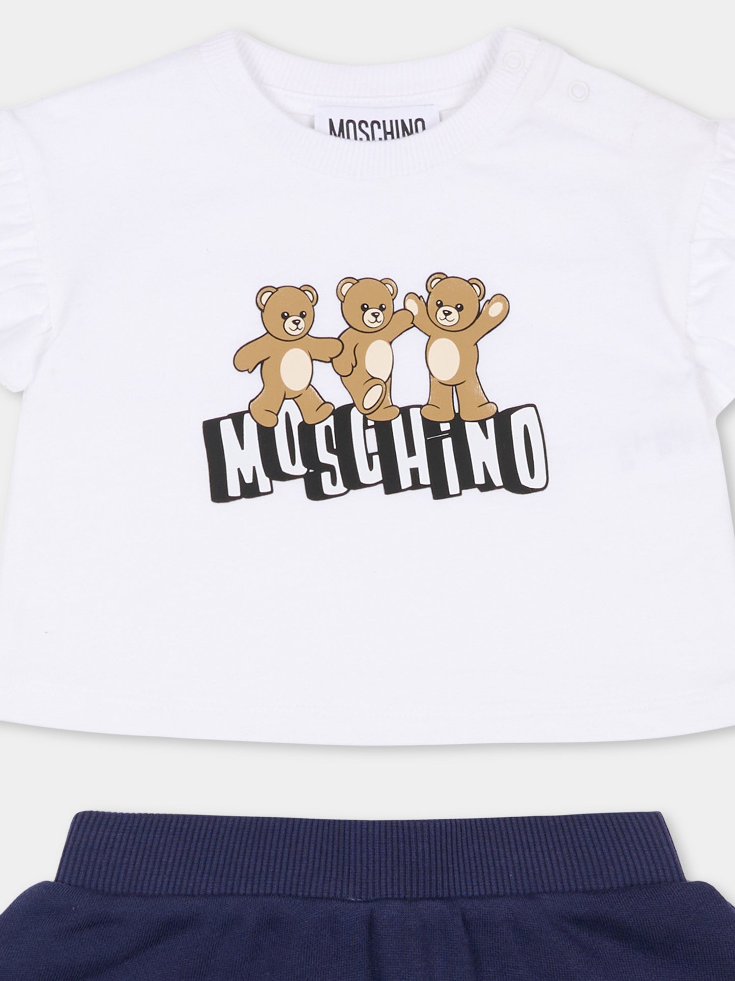 Completo blu per neonata con Teddy Bears,Moschino Kids,MBG01G LCA89 83240