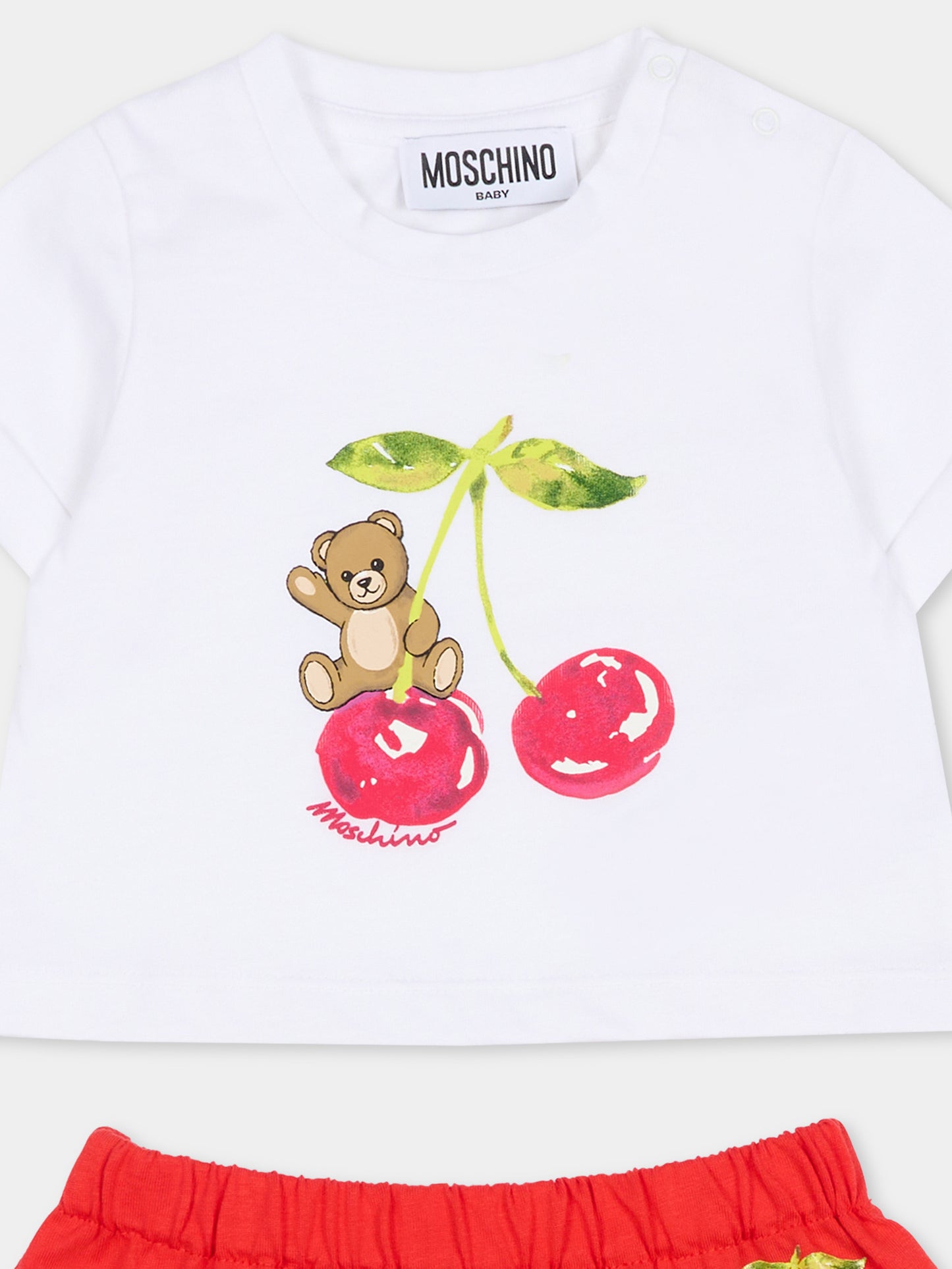 Completo rosso per neonata con Teddy Bear e ciliegie,Moschino Kids,MDG01T LAA02 82298