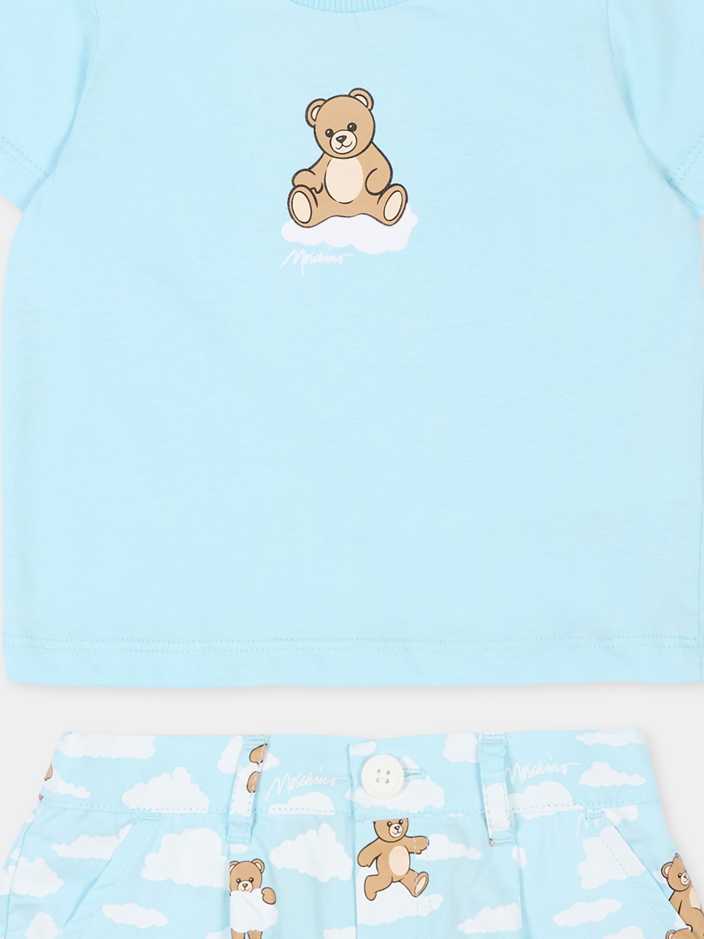 Completo sportivo celeste per neonato con Teddy Bear,Moschino Kids,MUG01Q LLB61 83679