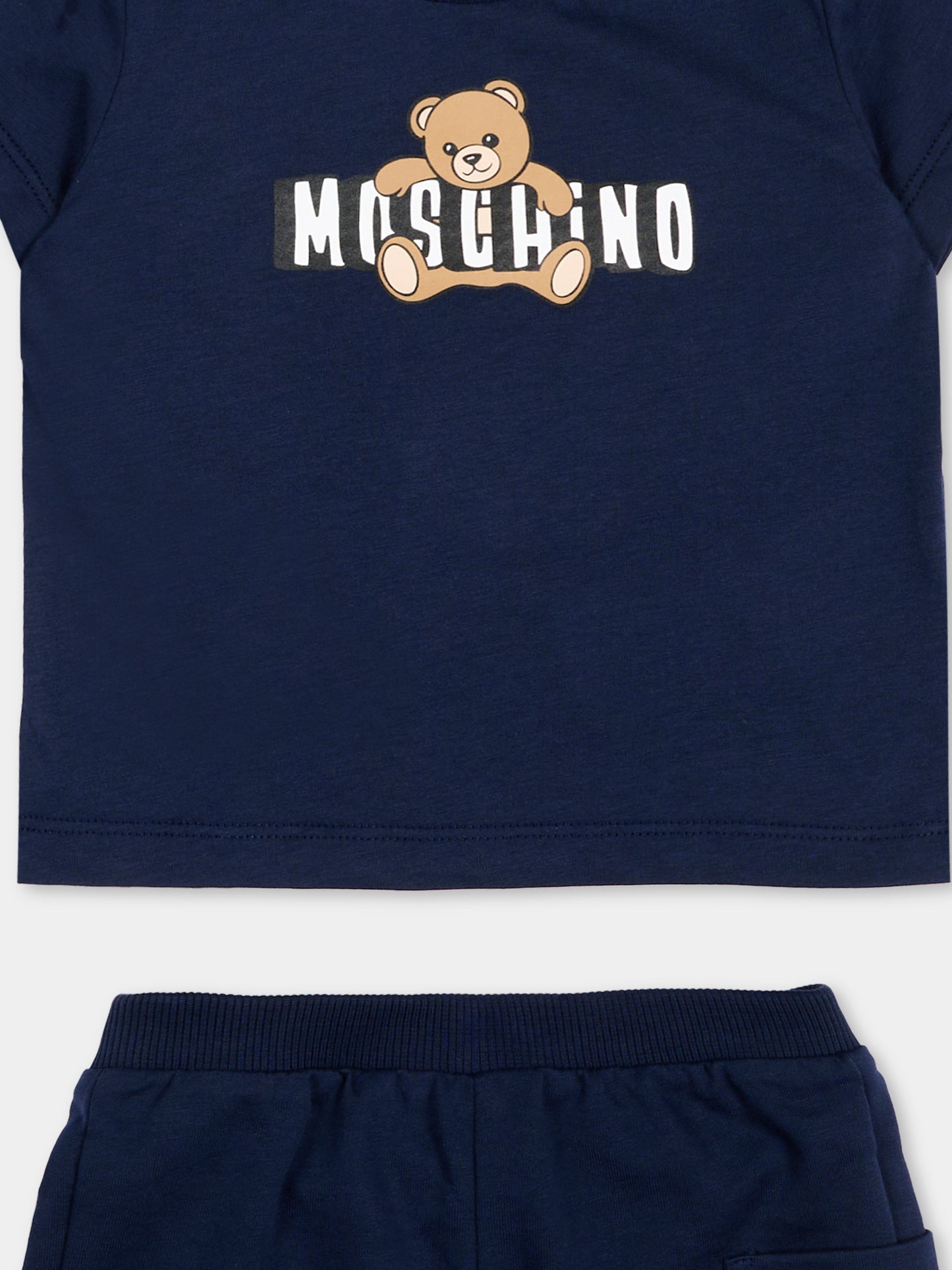 Completo sportivo blu per neonati con teddy bear,Moschino Kids,MUG01U LCA19 40016