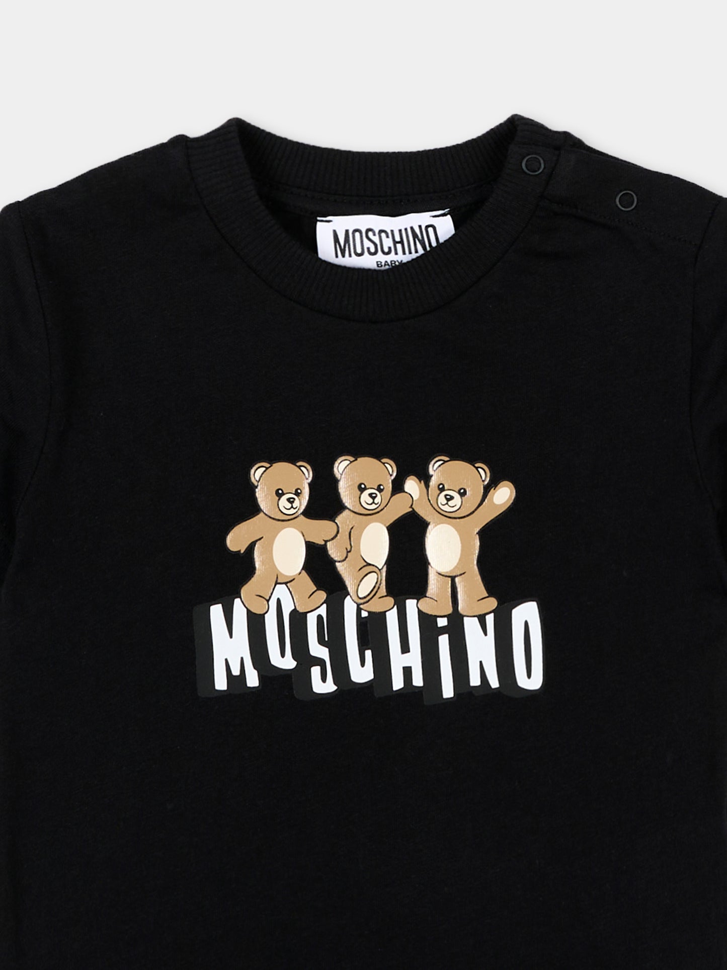 T-Shirt nera per neonati con logo e Teddy Bear,Moschino Kids,MUM04K LAA17 60100