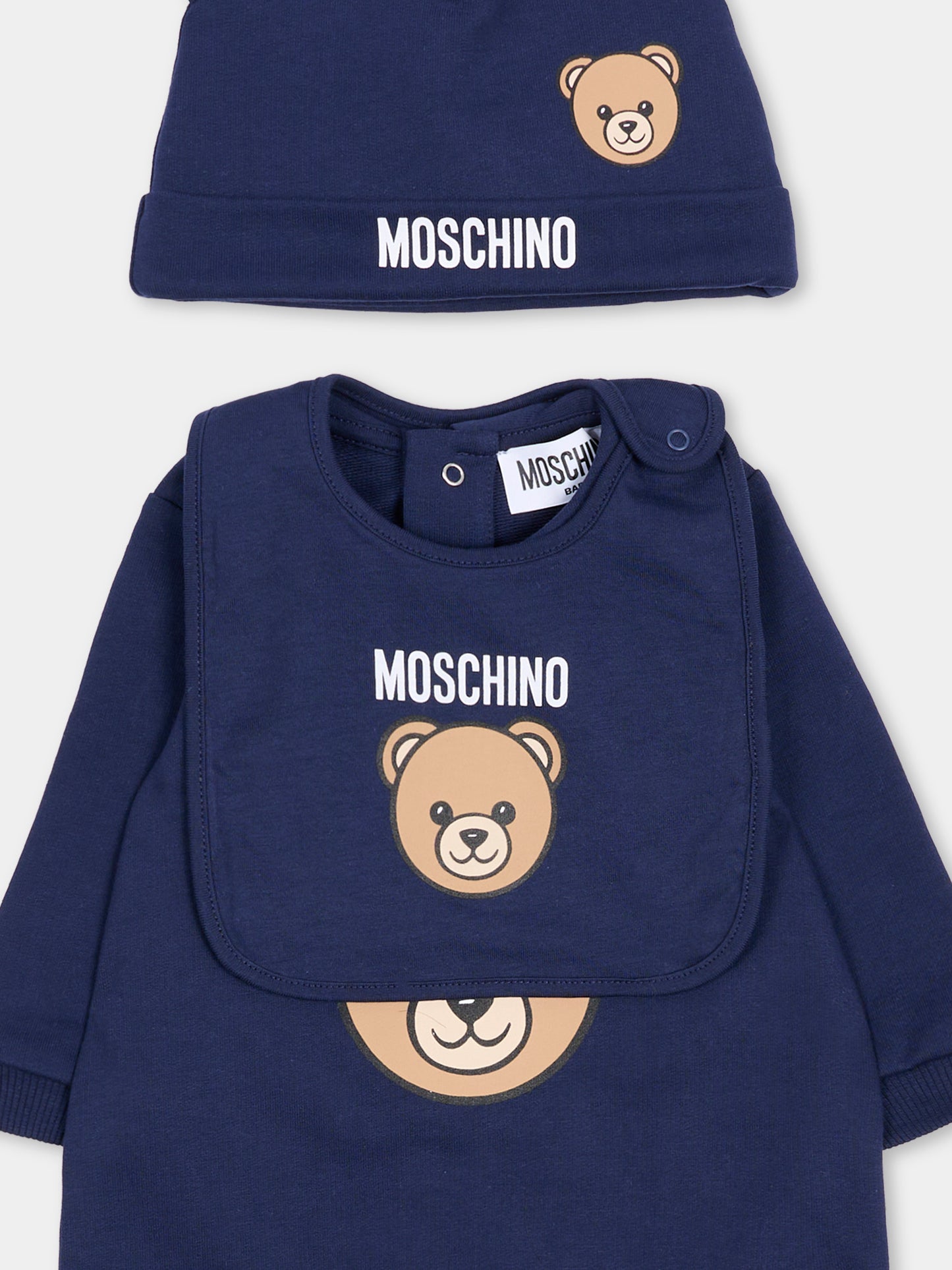 Set tutine blu per neonati con Teddy Bear,Moschino Kids,MUY097 LCA19 40016