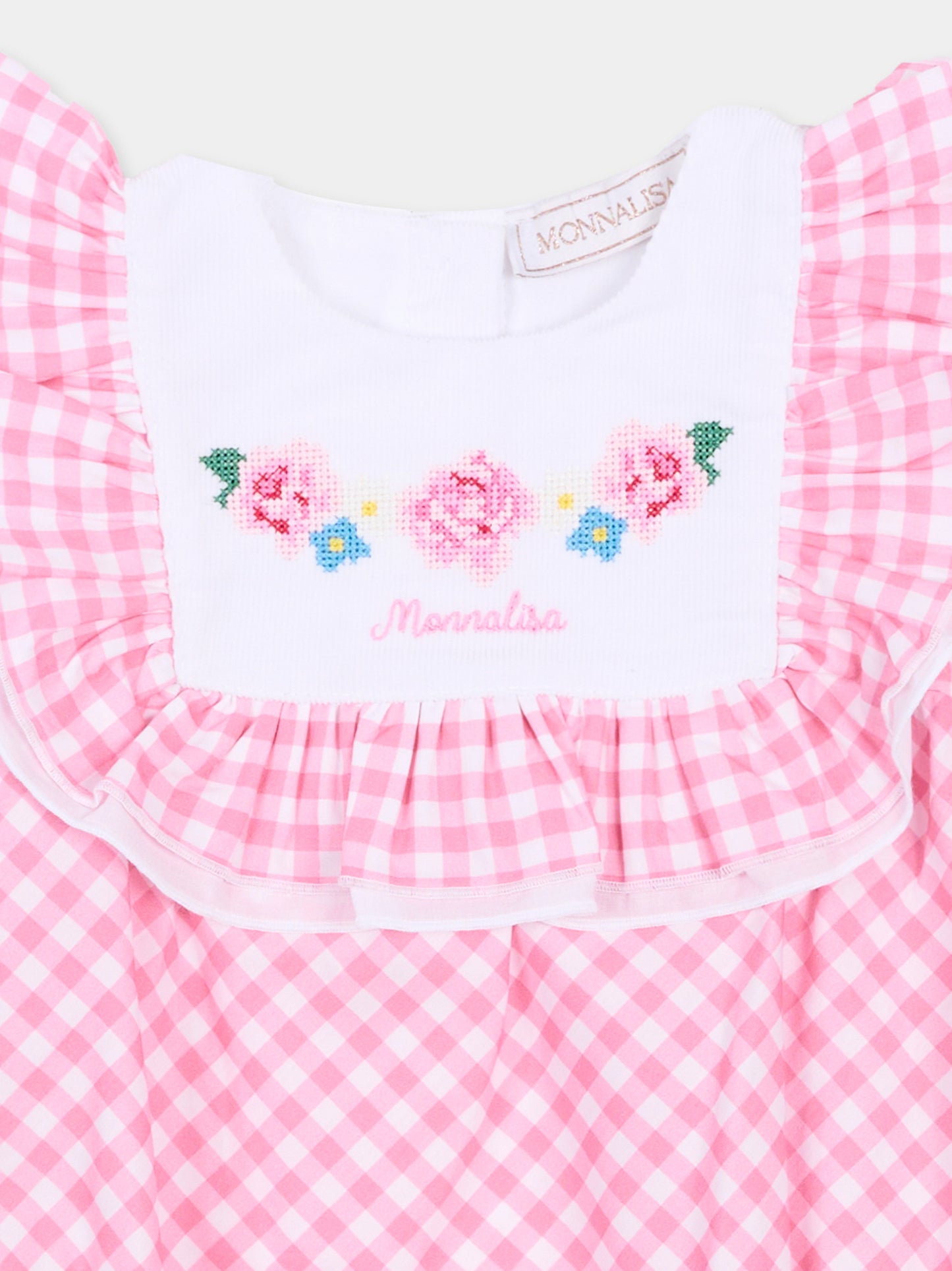 Pagliaccetto rosa per neonata con fiori ricamati,Monnalisa,35G203 - 7011 - 9990