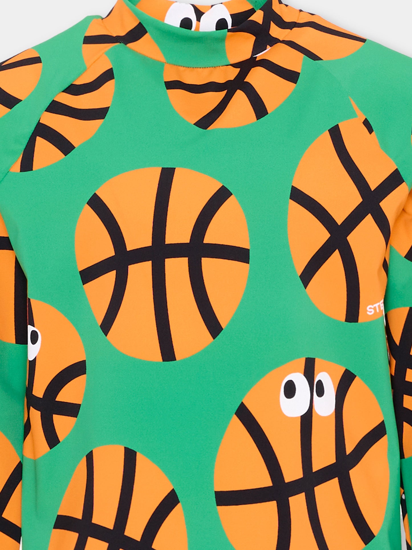 Anti UV verde per bambino con stampa basket,Stella Mccartney Kids,TYCP32-Z3519 769MC