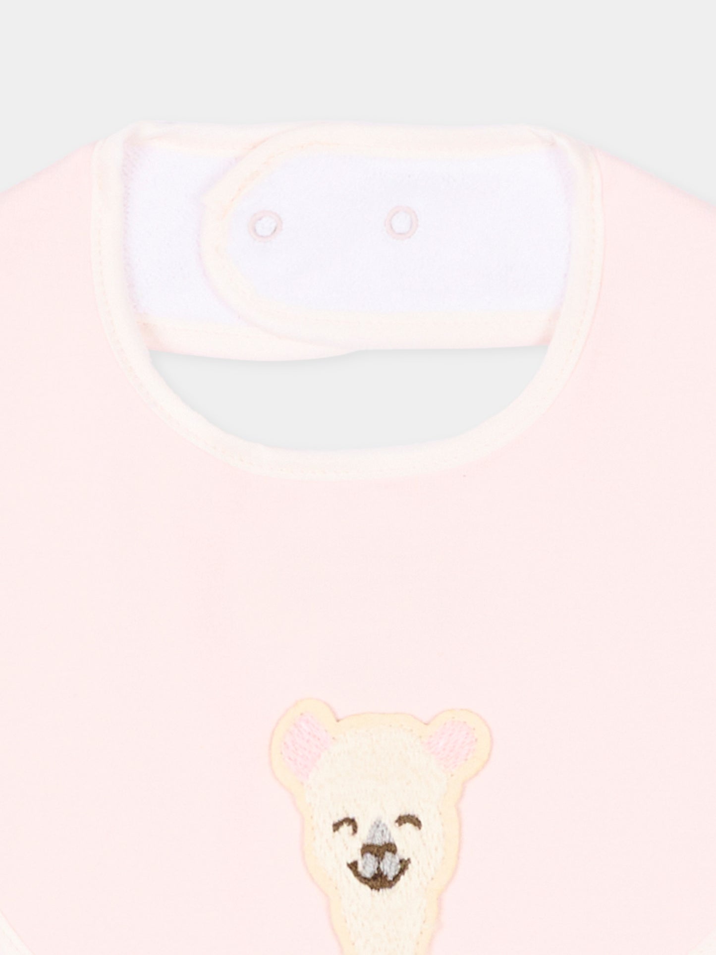 Bavaglino rosa per neonata con ricamo alpaca,Gensami,BIB-ALP-J LIGHT PINK