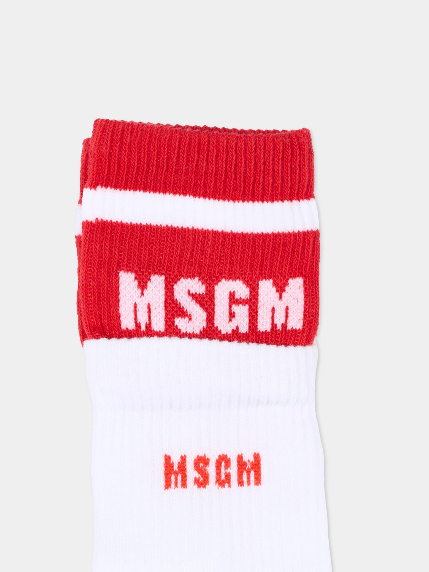 Calzini bianchi per bambini con logo,Msgm Kids,S6MSJUSO231 001/82
