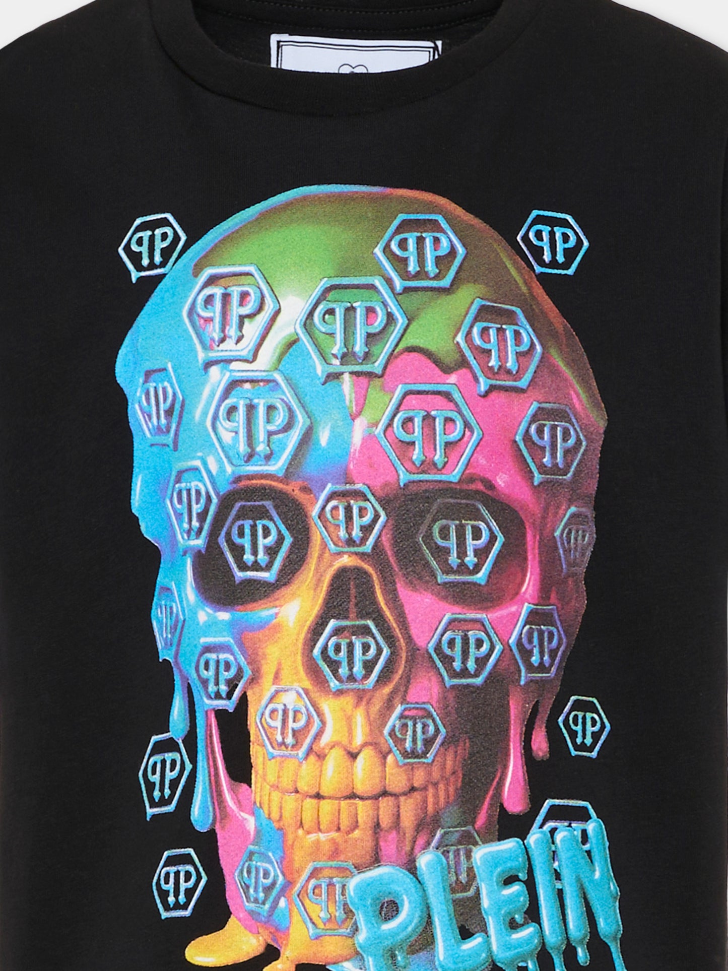 T-shirt nera per bambino con teschio,Philipp Plein Junior,S6PHJBTH246 110