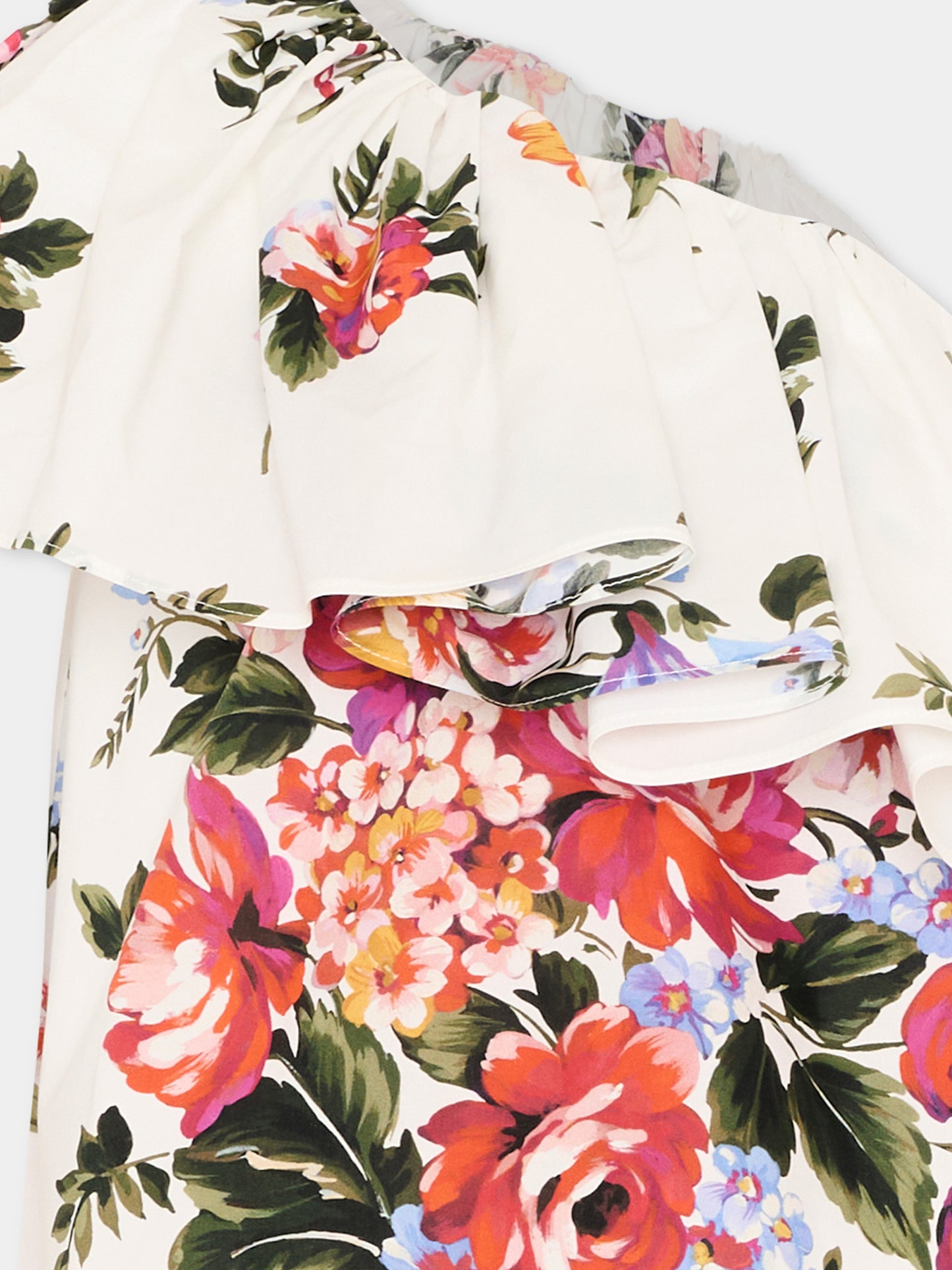 Top bianco per bambina con stampa floreale,Dolce & Gabbana Kids,L51N73 HS5UU HA5ZO