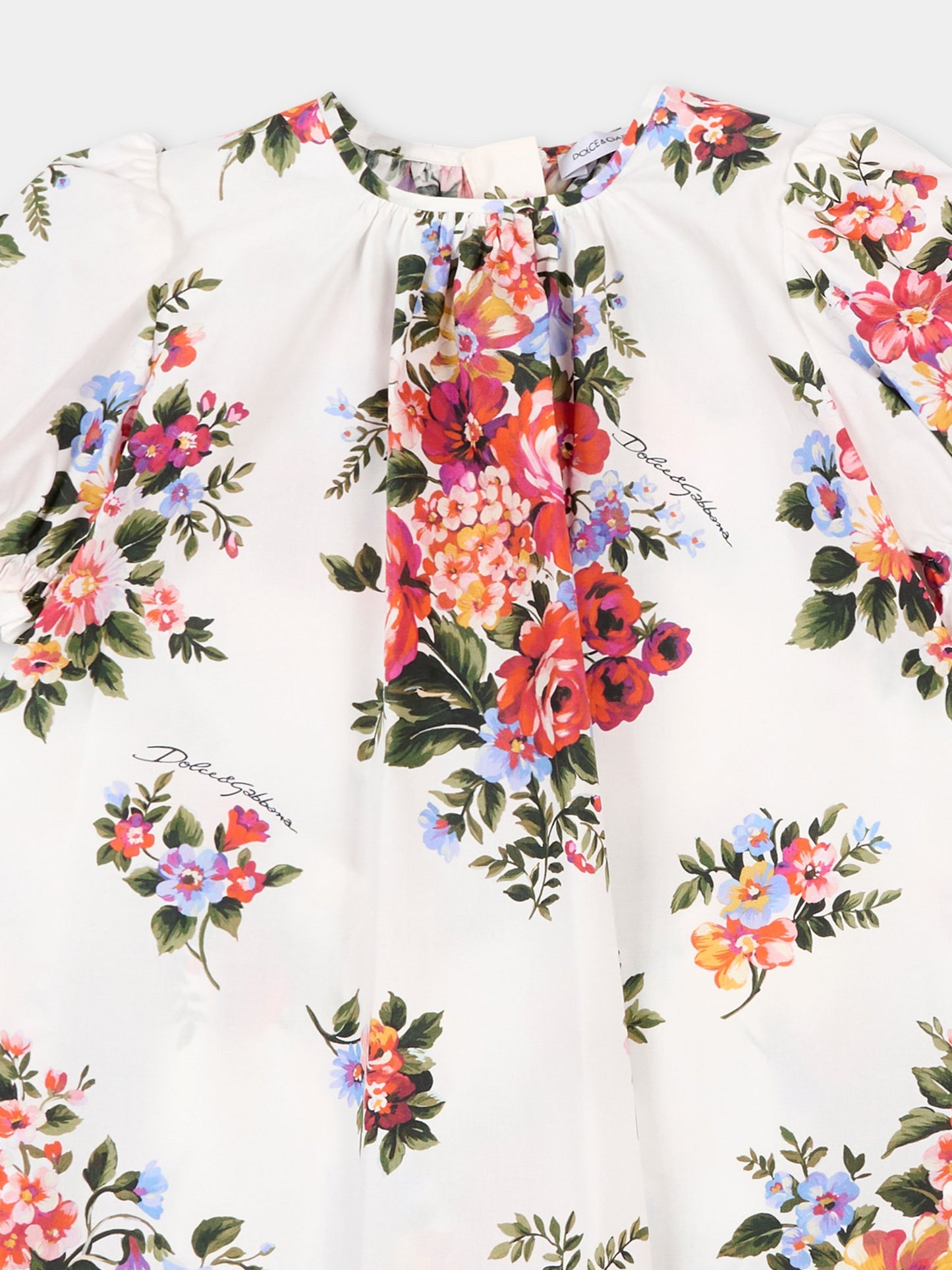 Abito bianco per neonata con stampa floreale,Dolce & Gabbana Kids,L24DQ3 HS5UY HA5ZO