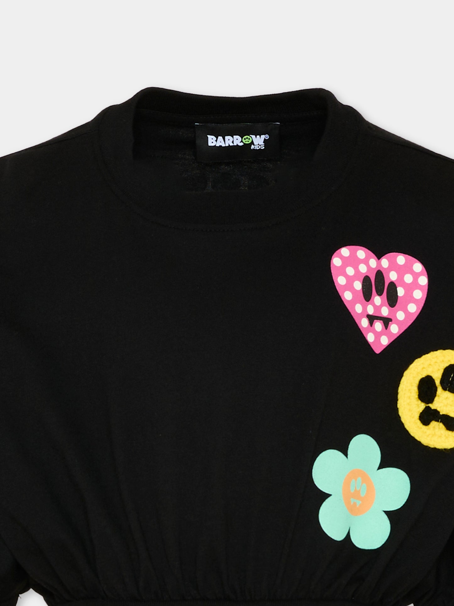T-Shirt nera per bambina con patch,Barrow,S6BKJGTH133 110