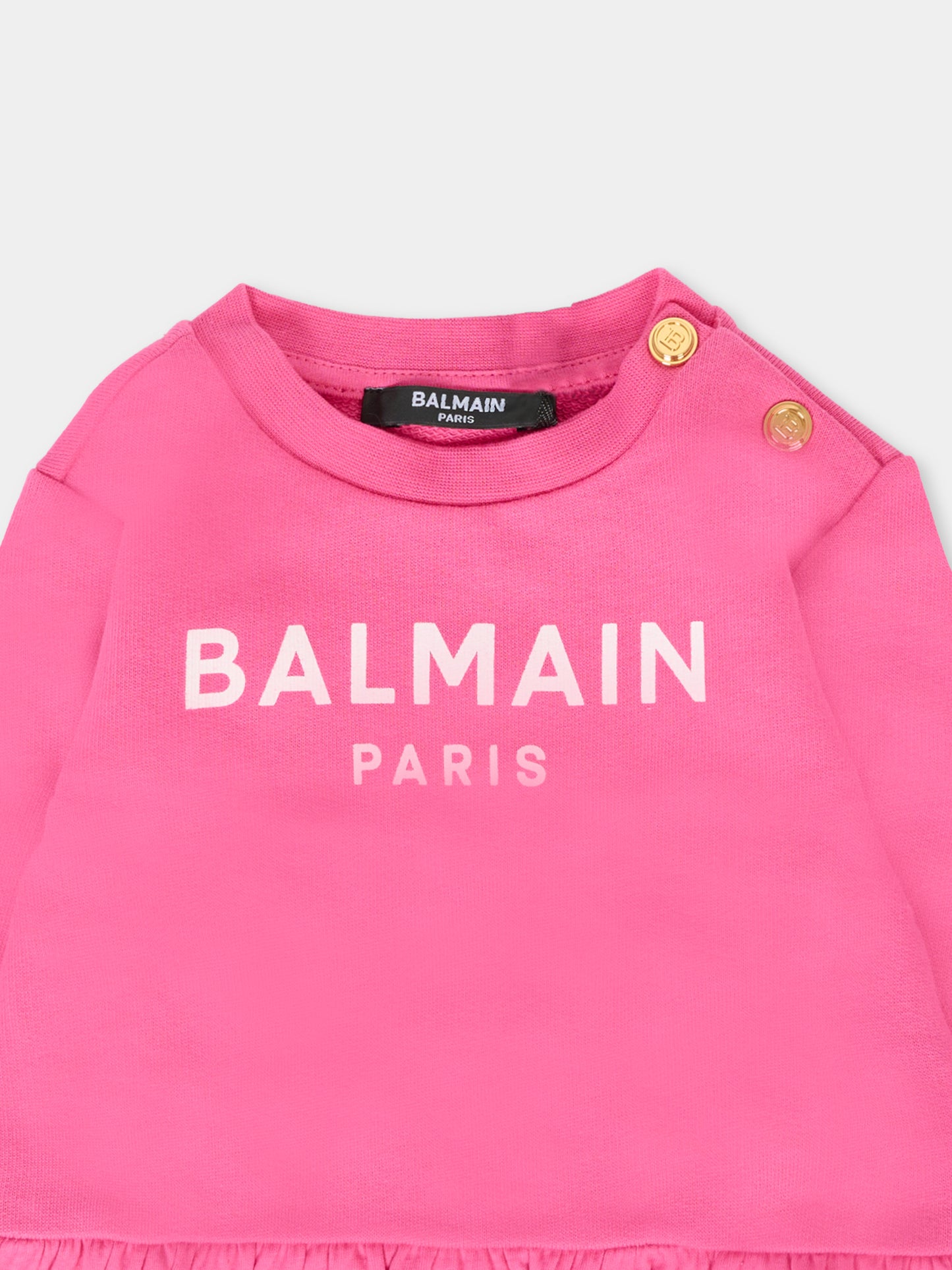 Felpa fucsia per neonata con logo,Balmain Kids,6R4010 Z0114 514BC