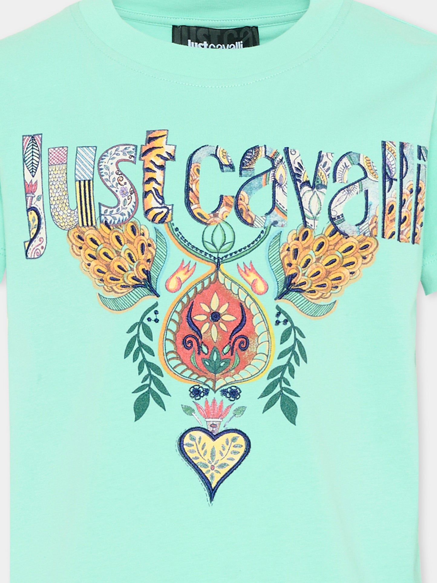 T-shirt azzurra per bambino con logo,Just Cavalli Kids,JBP26066TS GREEN OCEAN WAVE