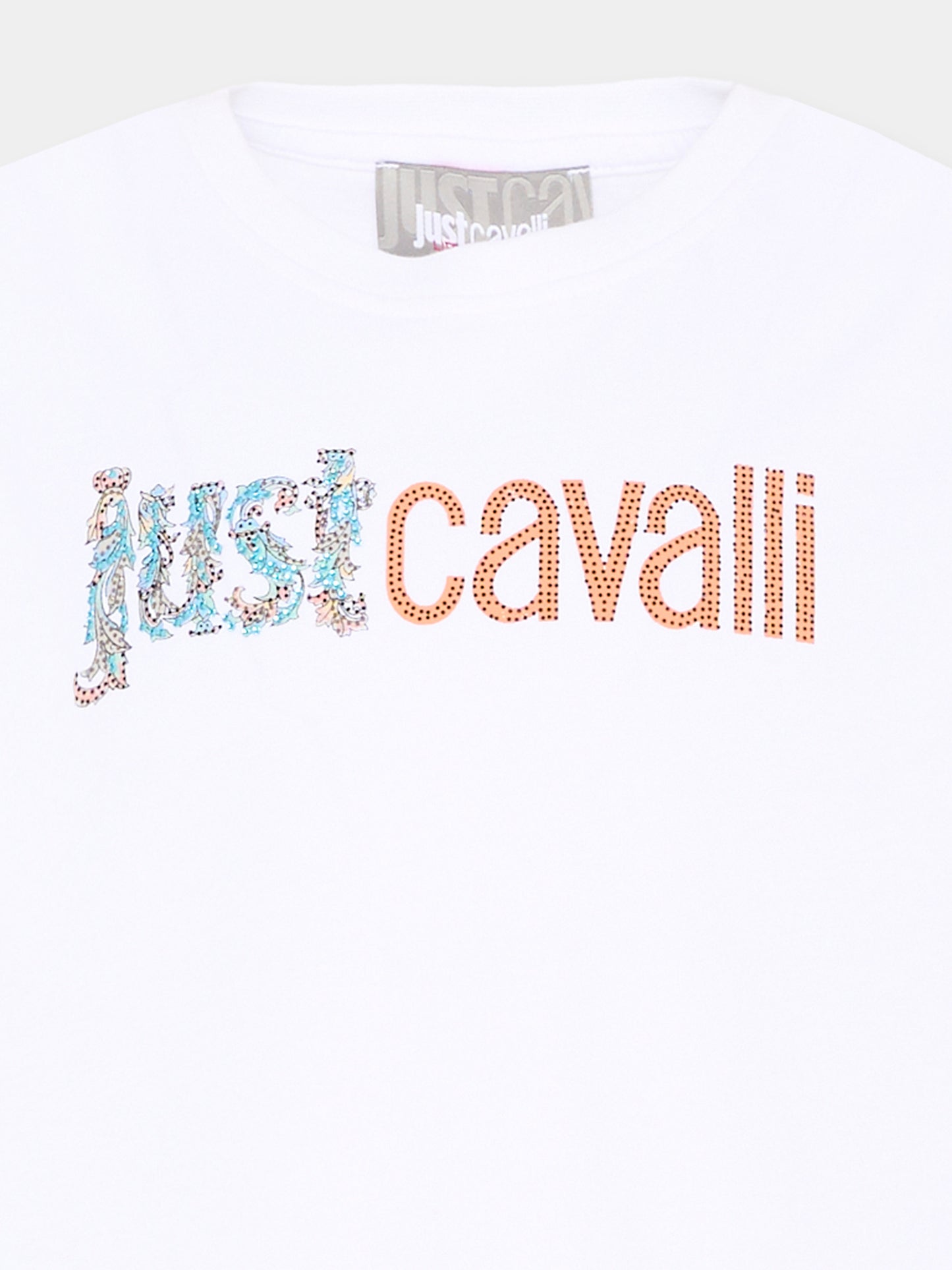 T-shirt bianca per bambina con logo,Just Cavalli Kids,JGP26067TS WHITE