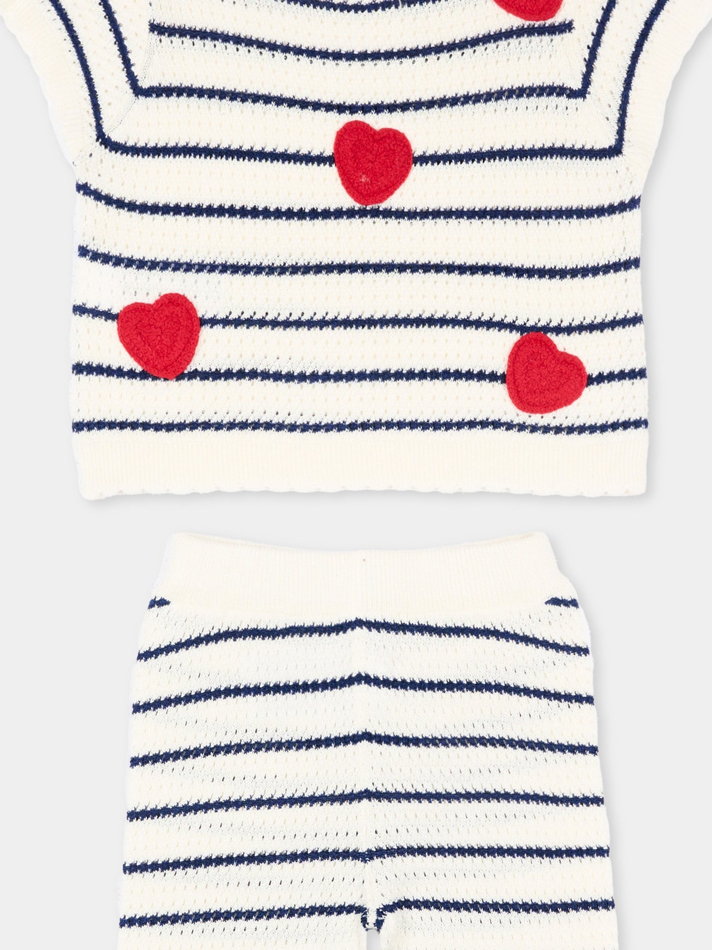 Completo sportivo avorio a righe per neonata con cuori,Mayoral,1516 026