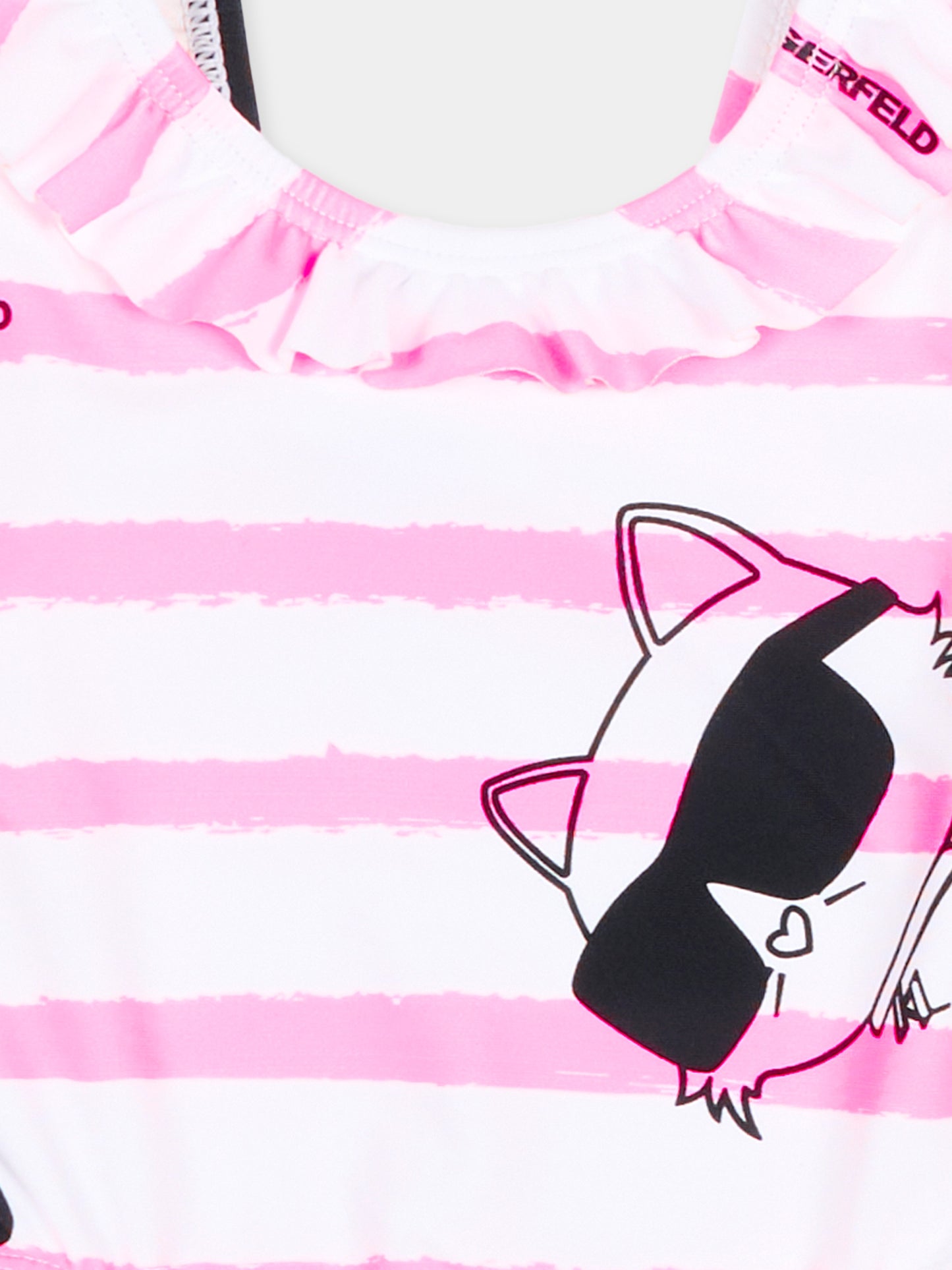 Costume intero bianco per neonata a righe con Choupette,Karl Lagerfeld Kids,Z31066 195