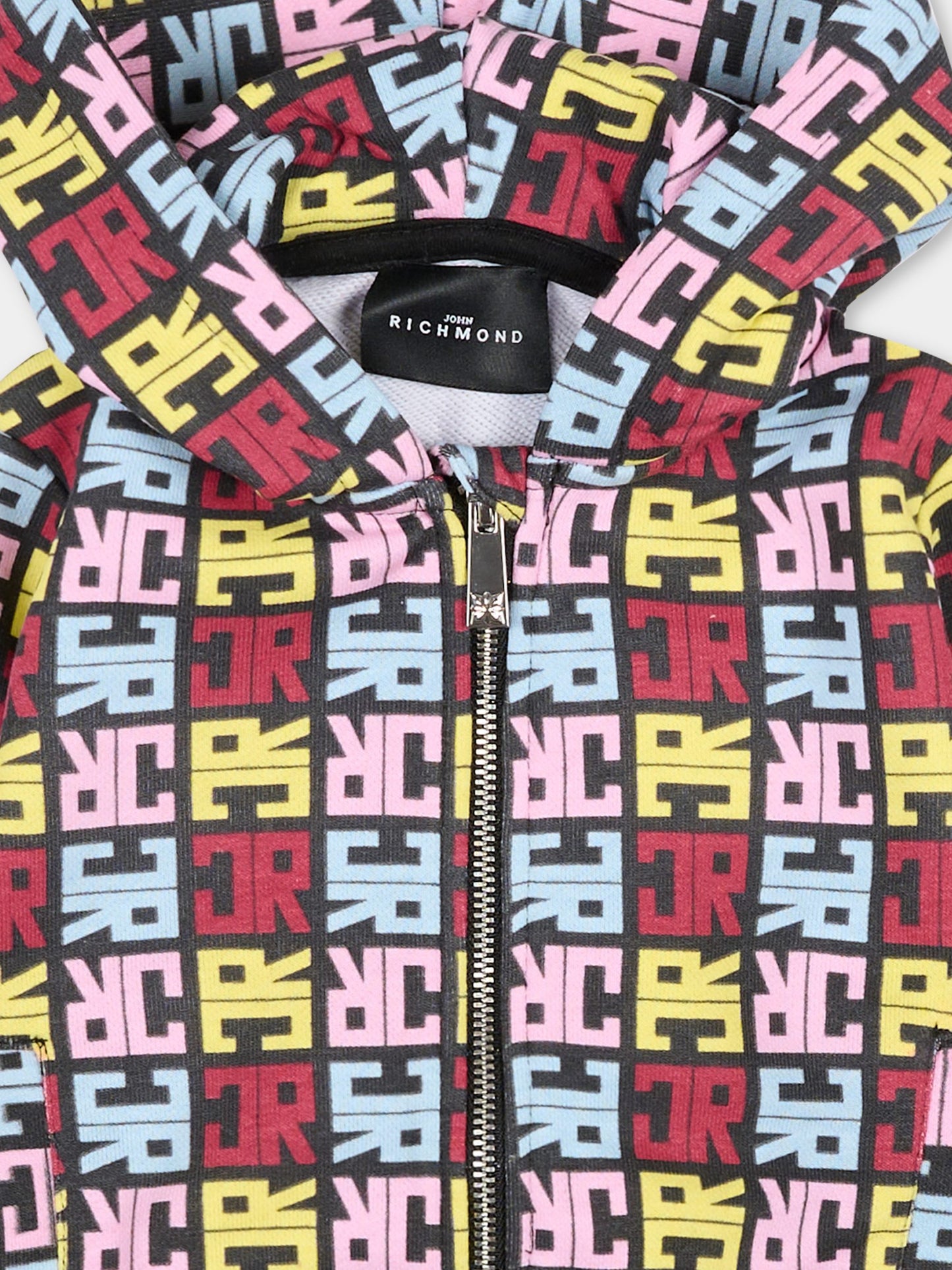 Felpa nera per neonata con logo multicolor,Richmond,RIA25069FE JR M.MULTICOLOR/BLK