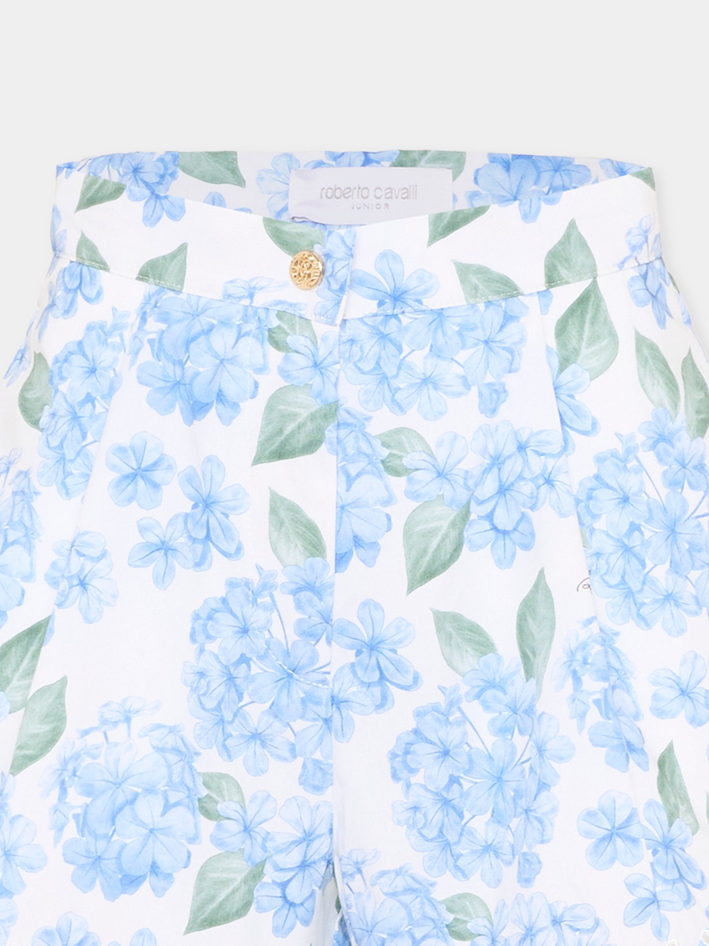 Shorts celeste per bambina floreali,Roberto Cavalli Kids,CGP26008SH PLUMBAGO
