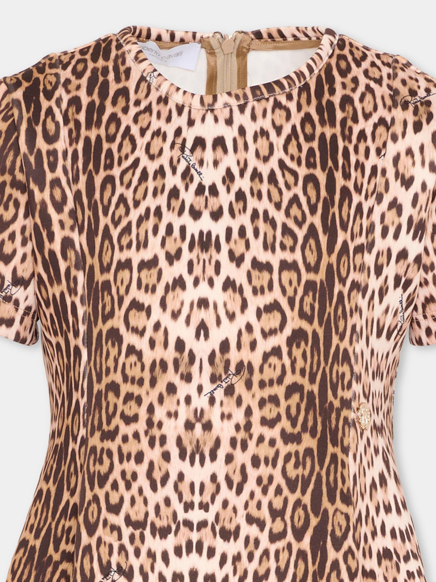 Vestito marrone per bambina animalier,Roberto Cavalli Kids,CGP26085VE MACULA NEW HERITAGE