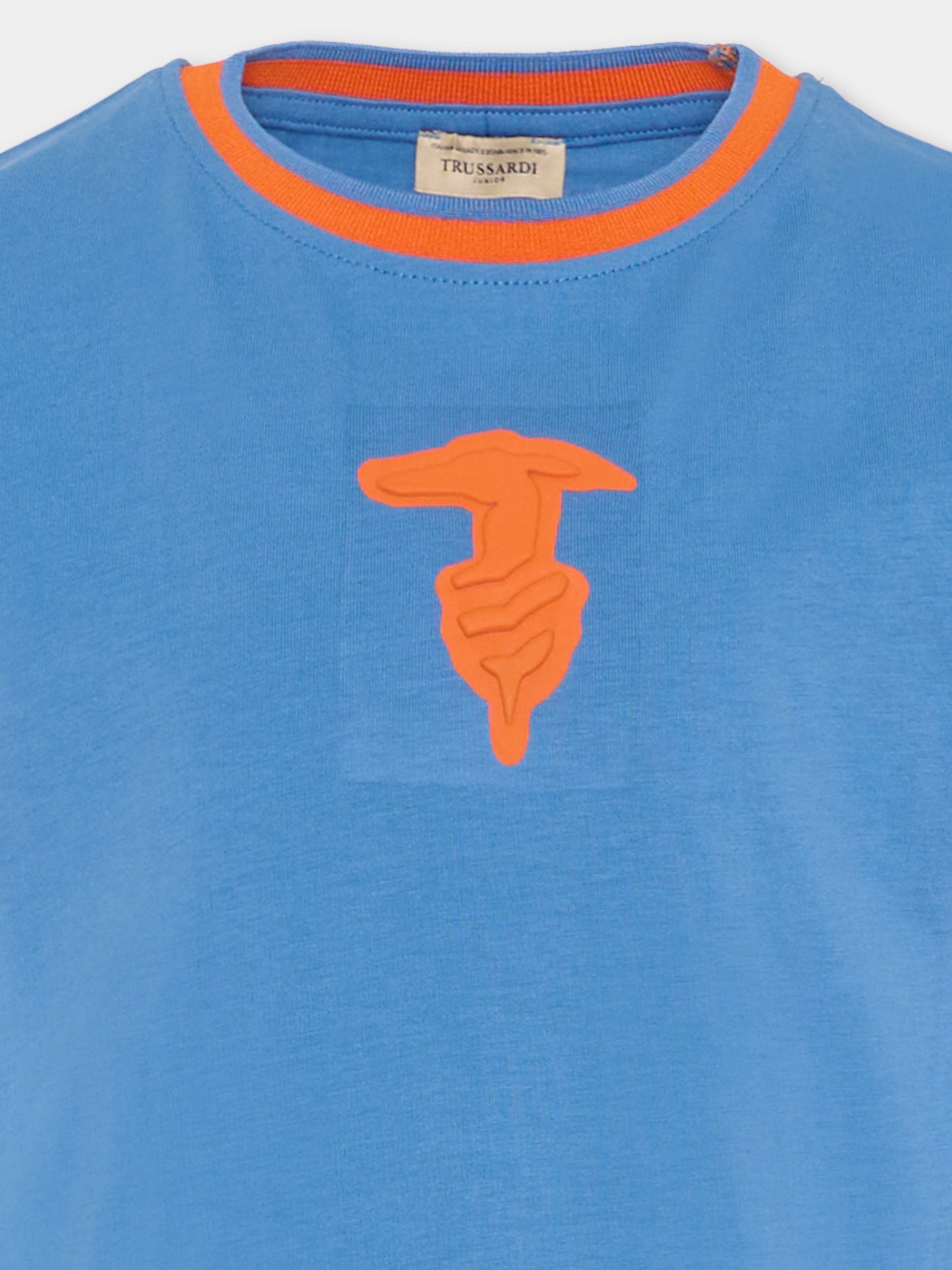 T-Shirt blu per bambino con levriero,Trussardi Junior,TIP26088TS BLUE RIVERSIDE